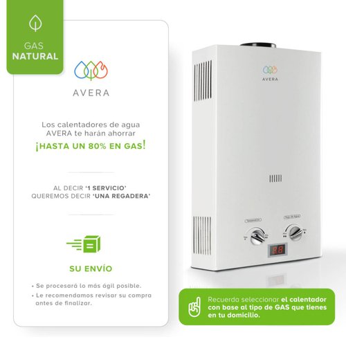 AVERA Calentador Boiler de Agua Instantáneo para Gas Natural 1 servicio C6LNAT