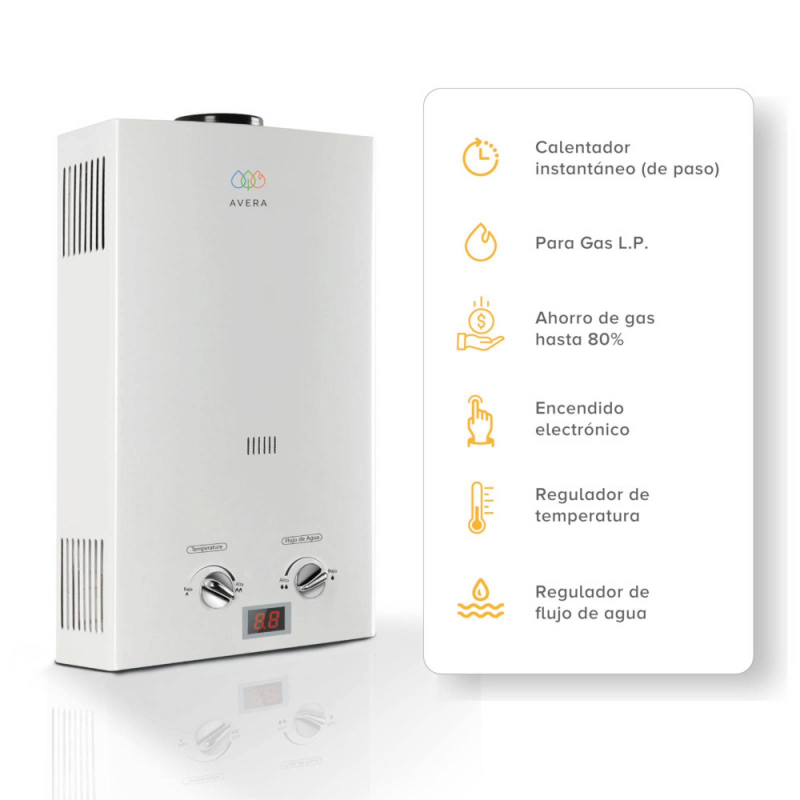 Calentador Boiler de Agua Instantáneo para Gas LP 1 servicio Avera C6L