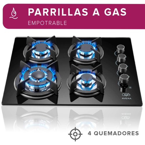  Parrilla de Gas Vidrio Templado con 4 Quemadores  Avera VT4