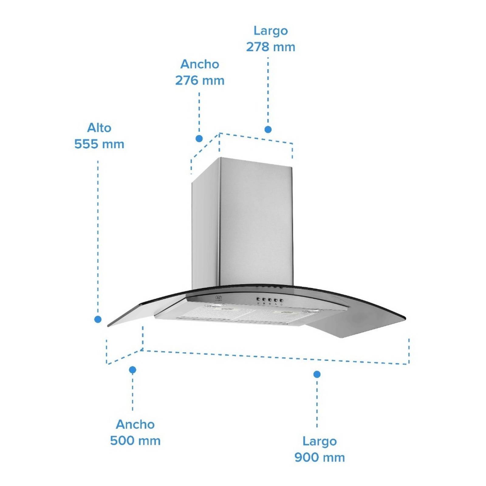 AVERA Campana Extractora o Purificadora para Cocina de Pared 90 cm Cristal Templado y Acero Inxoidable CEV90