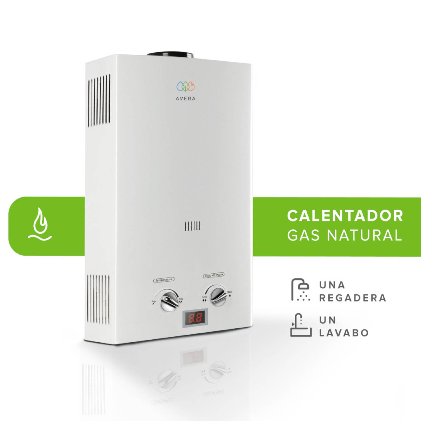 AVERA Calentador Boiler de Agua Instantáneo para Gas Natural 1 y medio servicios C8LNAT