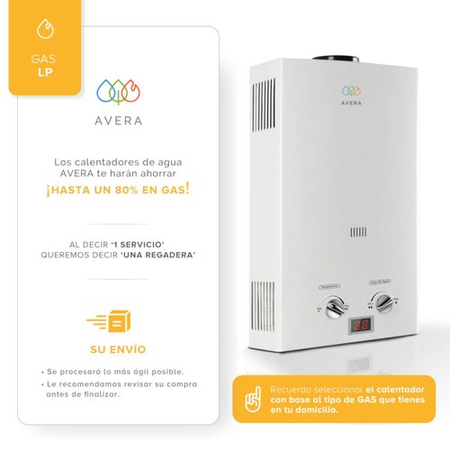 AVERA Calentador Boiler de Agua Instantáneo para Gas LP 2 y medio servicios C12L