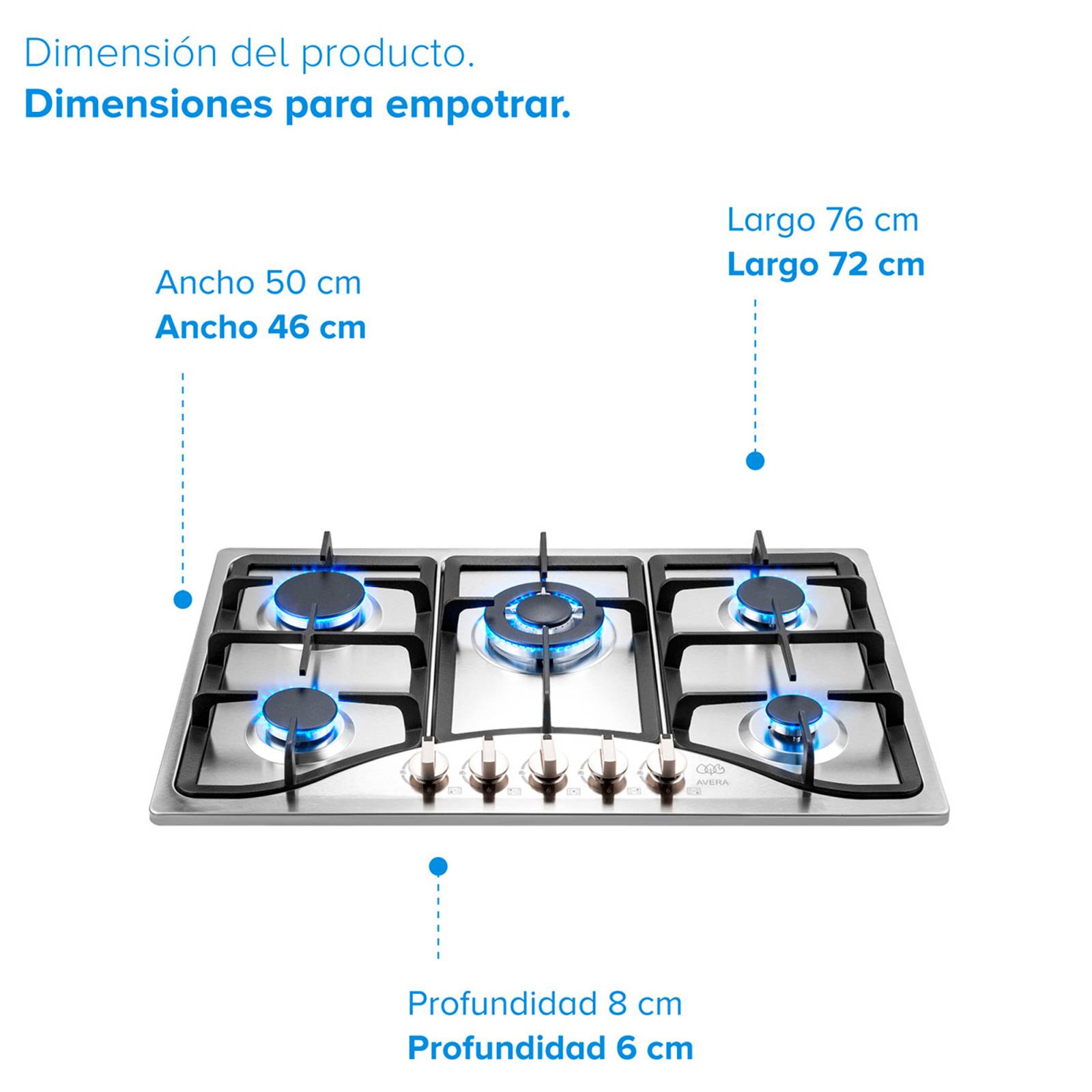 Parrilla de Gas Acero Inoxidable con 5 Quemadores Avera AI5