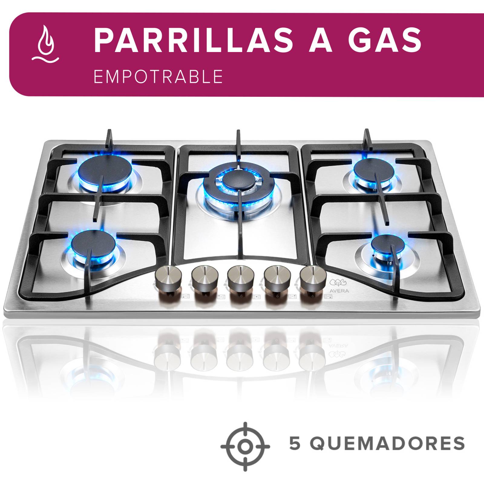 Parrilla de Gas Acero Inoxidable con 5 Quemadores Avera AI5