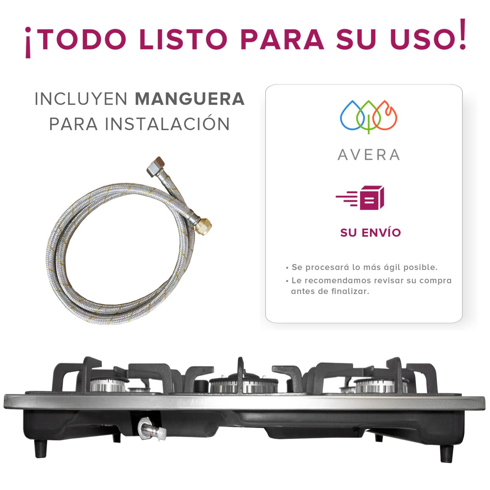 Parrilla de Gas Acero Inoxidable con 5 Quemadores Avera AI5