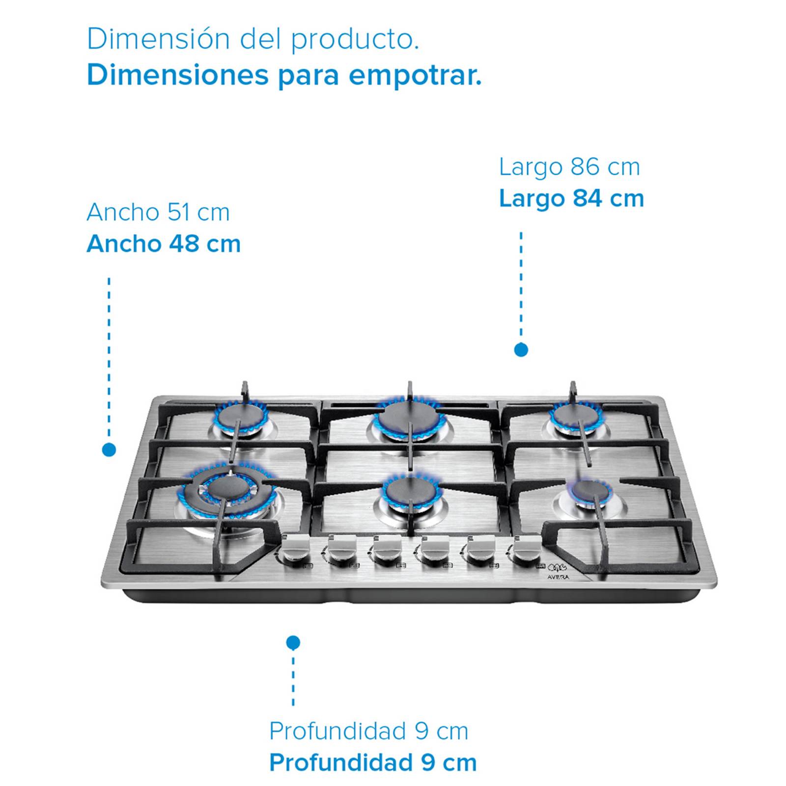 AVERA Parrilla de Gas Acero Inoxidable con 6 Quemadores AI6