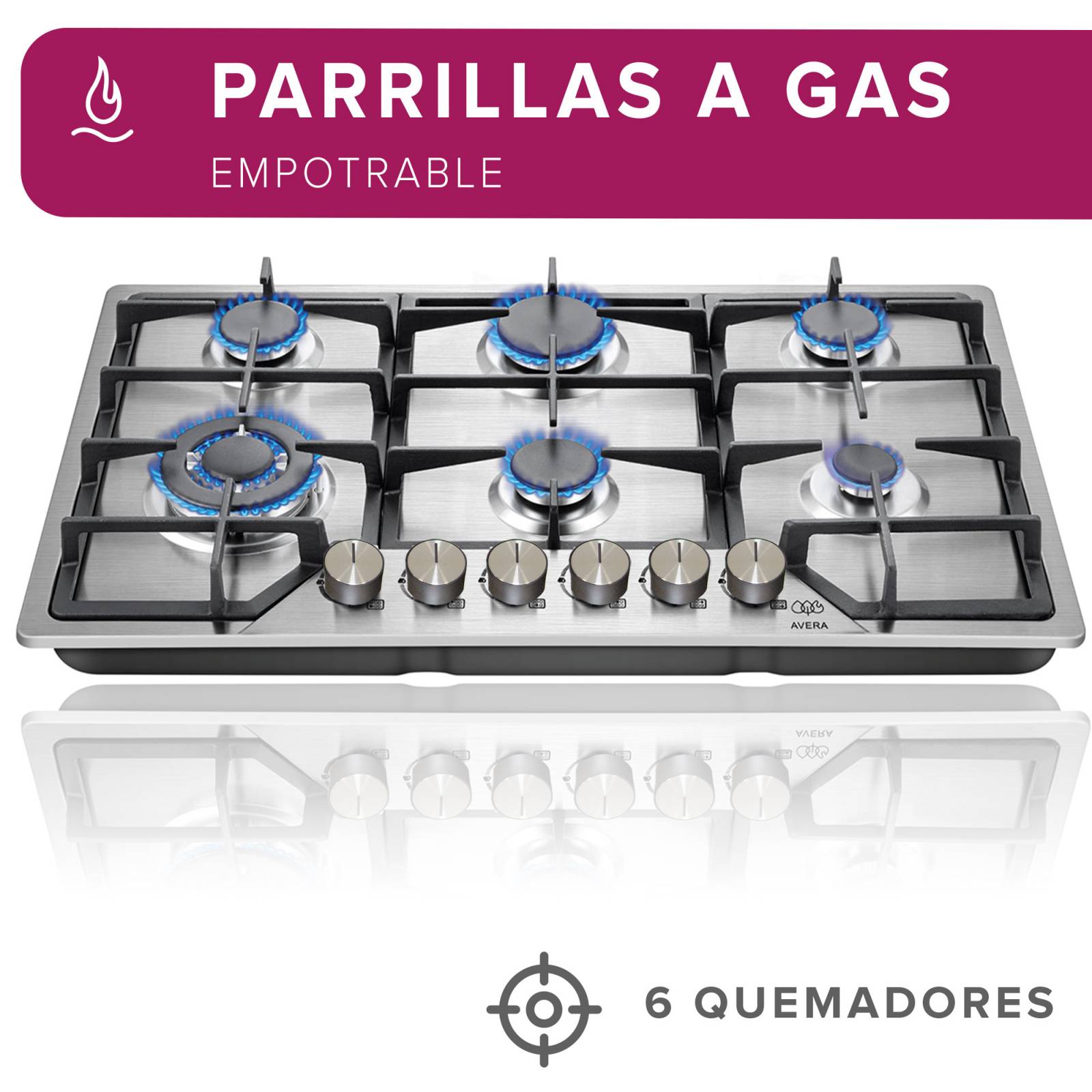 AVERA Parrilla de Gas Acero Inoxidable con 6 Quemadores AI6