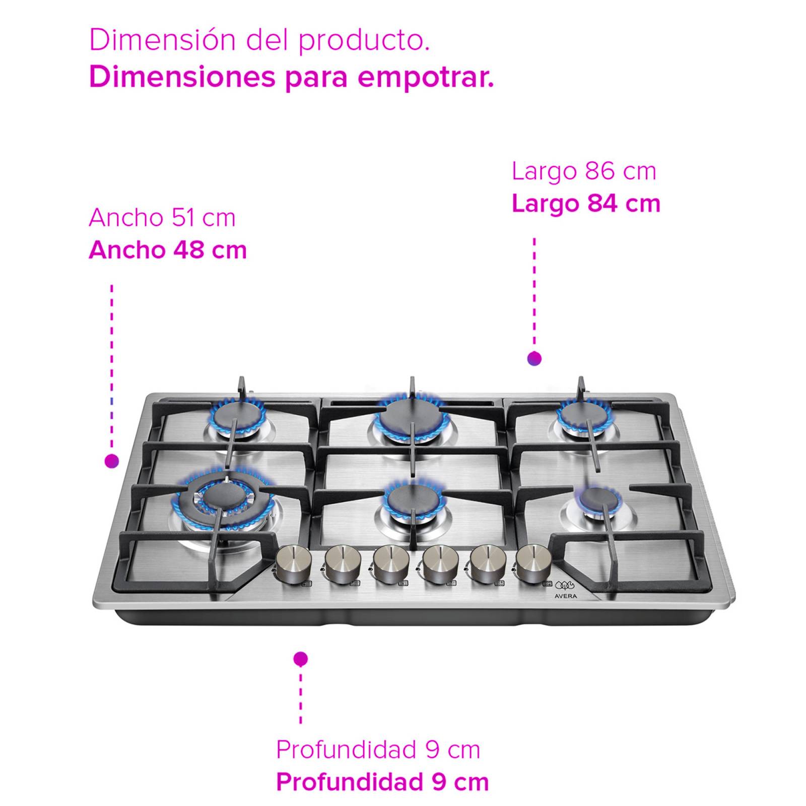 AVERA Parrilla de Gas Acero Inoxidable con 6 Quemadores AI6