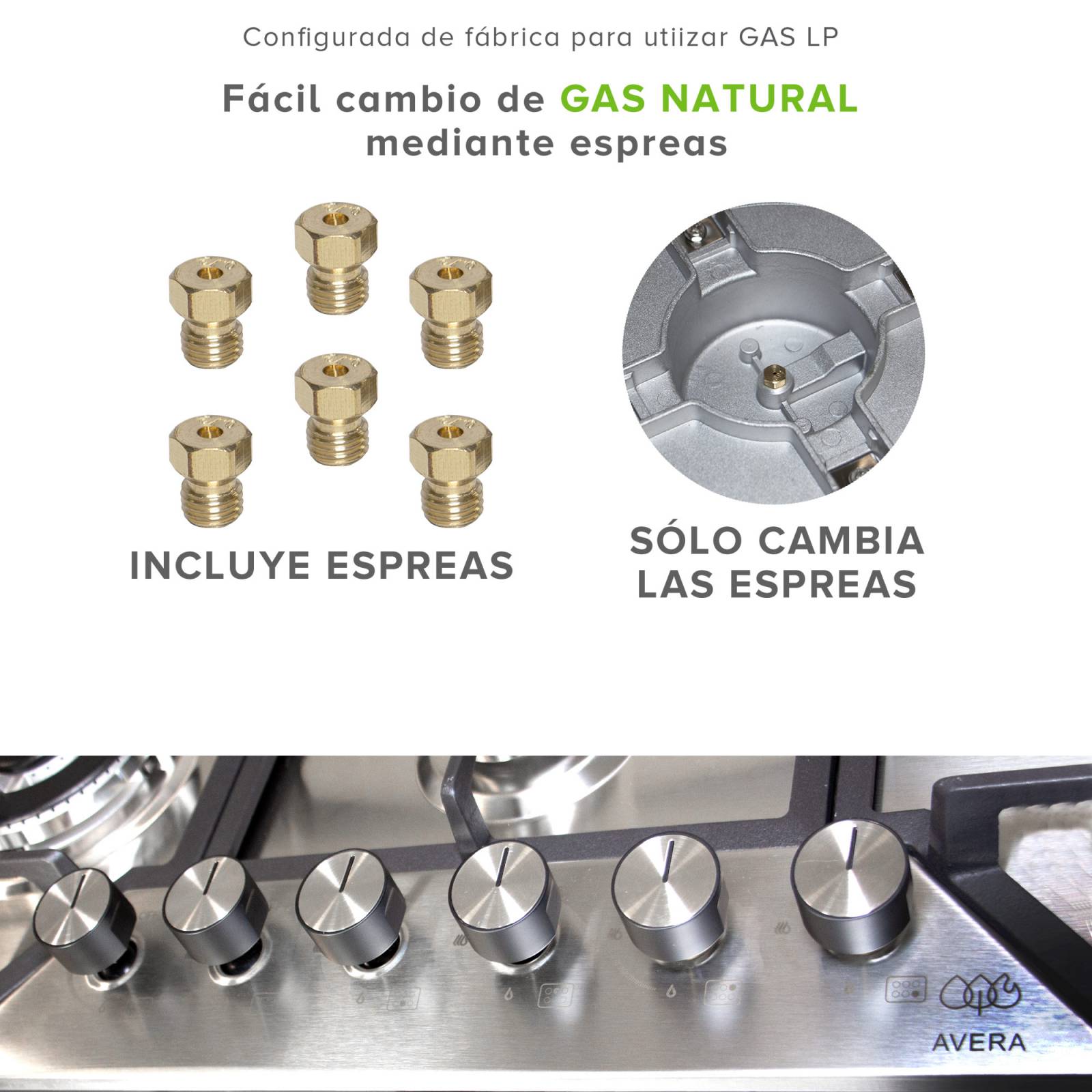 AVERA Parrilla de Gas Acero Inoxidable con 6 Quemadores AI6