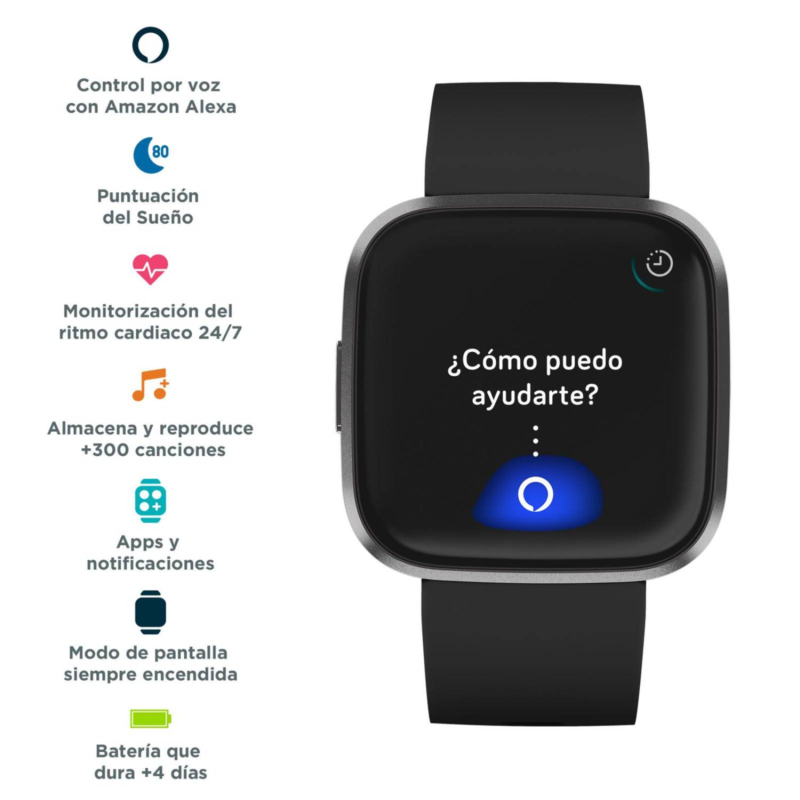 Smartwatch Fitbit Versa 2 con NFC, control por voz integrado. 25mm Negro/Carbón