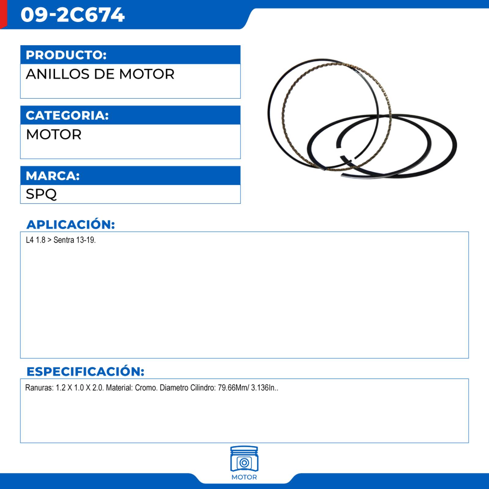 Anillos De Motor, Para Sentra L4 (1.8) del 2013-2019, Marca SPQ