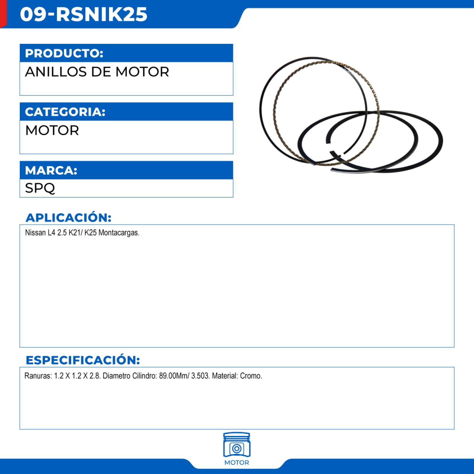 Anillos De Motor, Para Montacargas L4 (2.5) del Todos-Todos, Marca SPQ