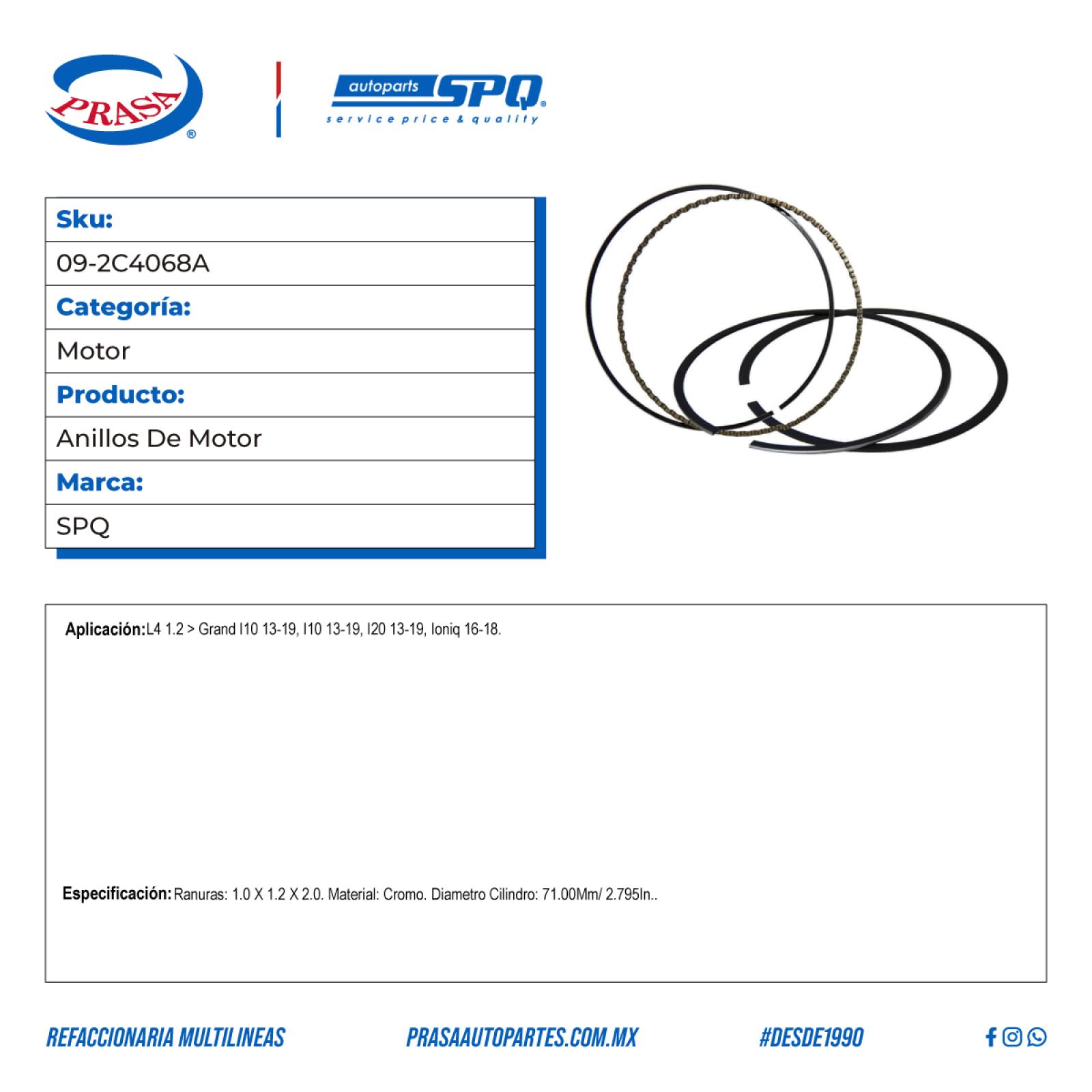 Anillos De Motor, Para Grand I10 L4 (1.2) del 2013-2019, Marca SPQ
