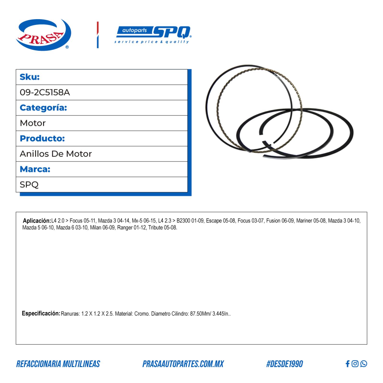 Anillos De Motor, Para Focus L4 (2.0) del 2005-2011, Marca SPQ