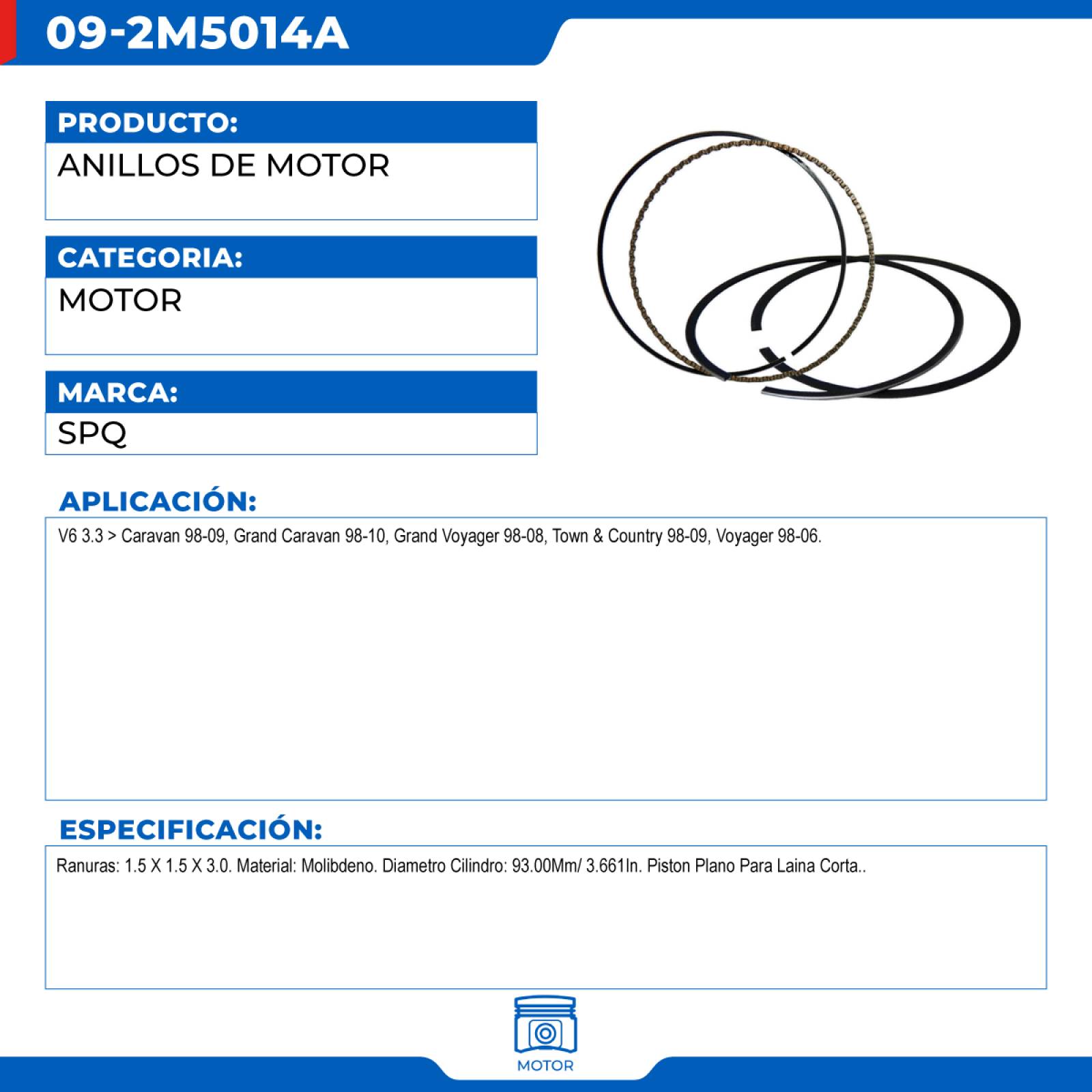 Anillos De Motor, Para Grand Voyager V6 (3.3) del 1998-2008, Marca SPQ