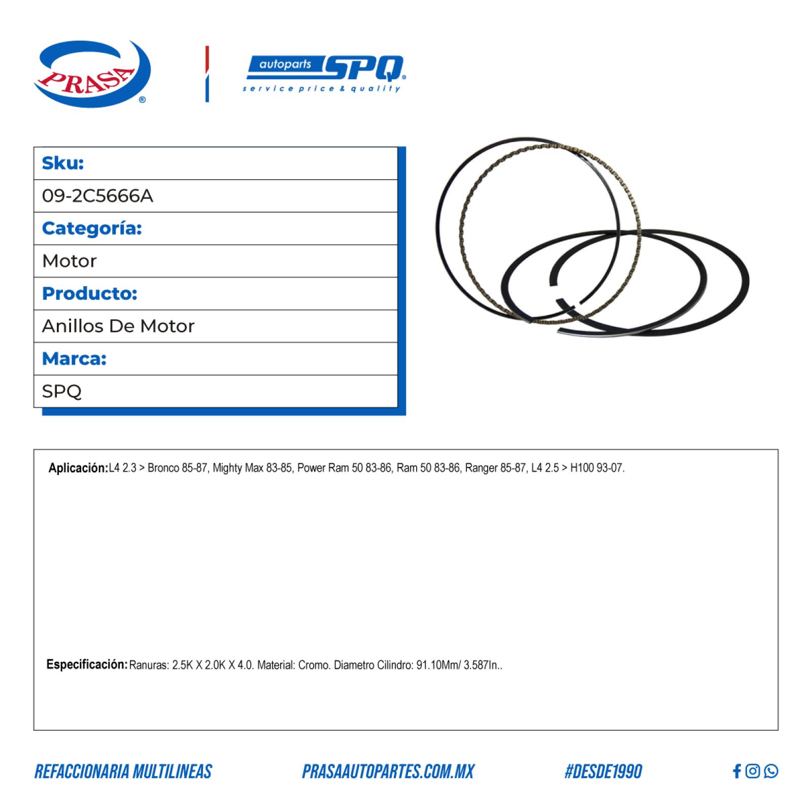 Anillos De Motor, Para Power Ram 50 L4 (2.3) del 1983-1986, Marca SPQ