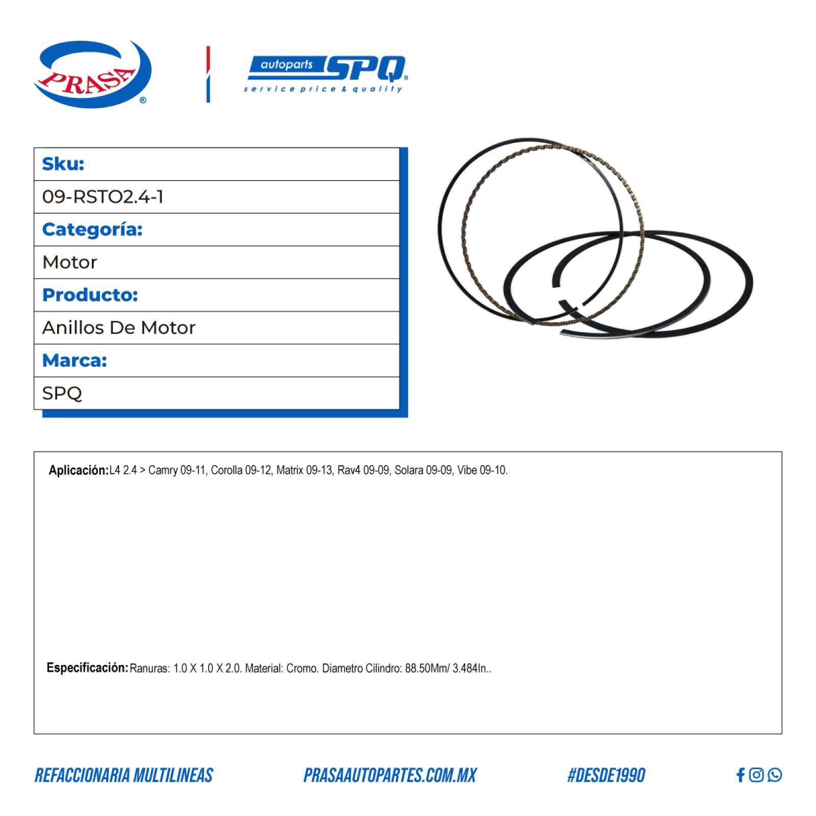 Anillos De Motor, Para Vibe L4 (2.4) del 2009-2010, Marca SPQ