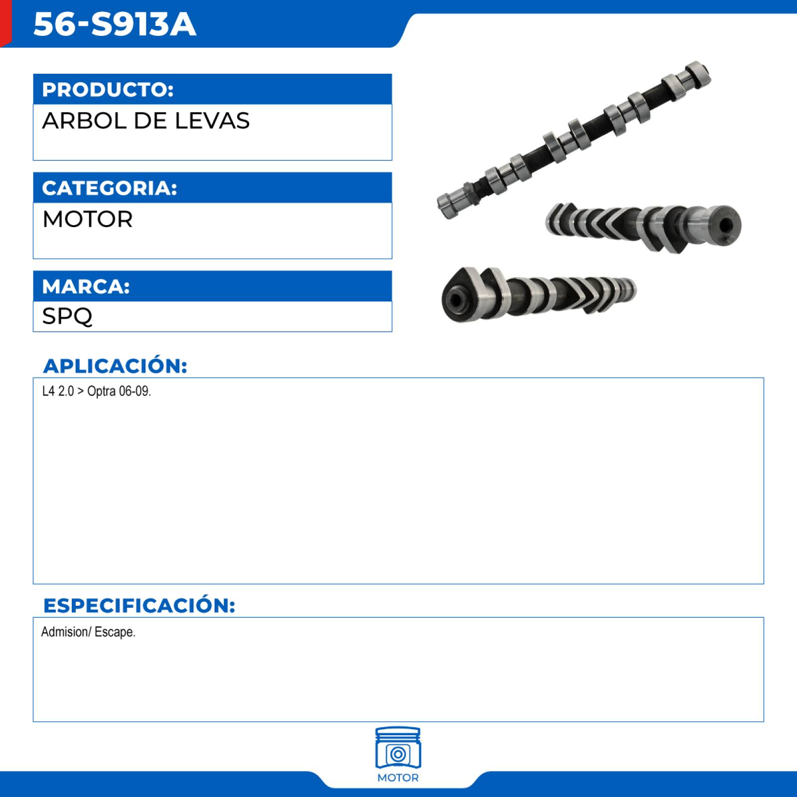 Arbol De Levas, SPQ; Para Chevrolet Optra 2006-2009 L4; 2