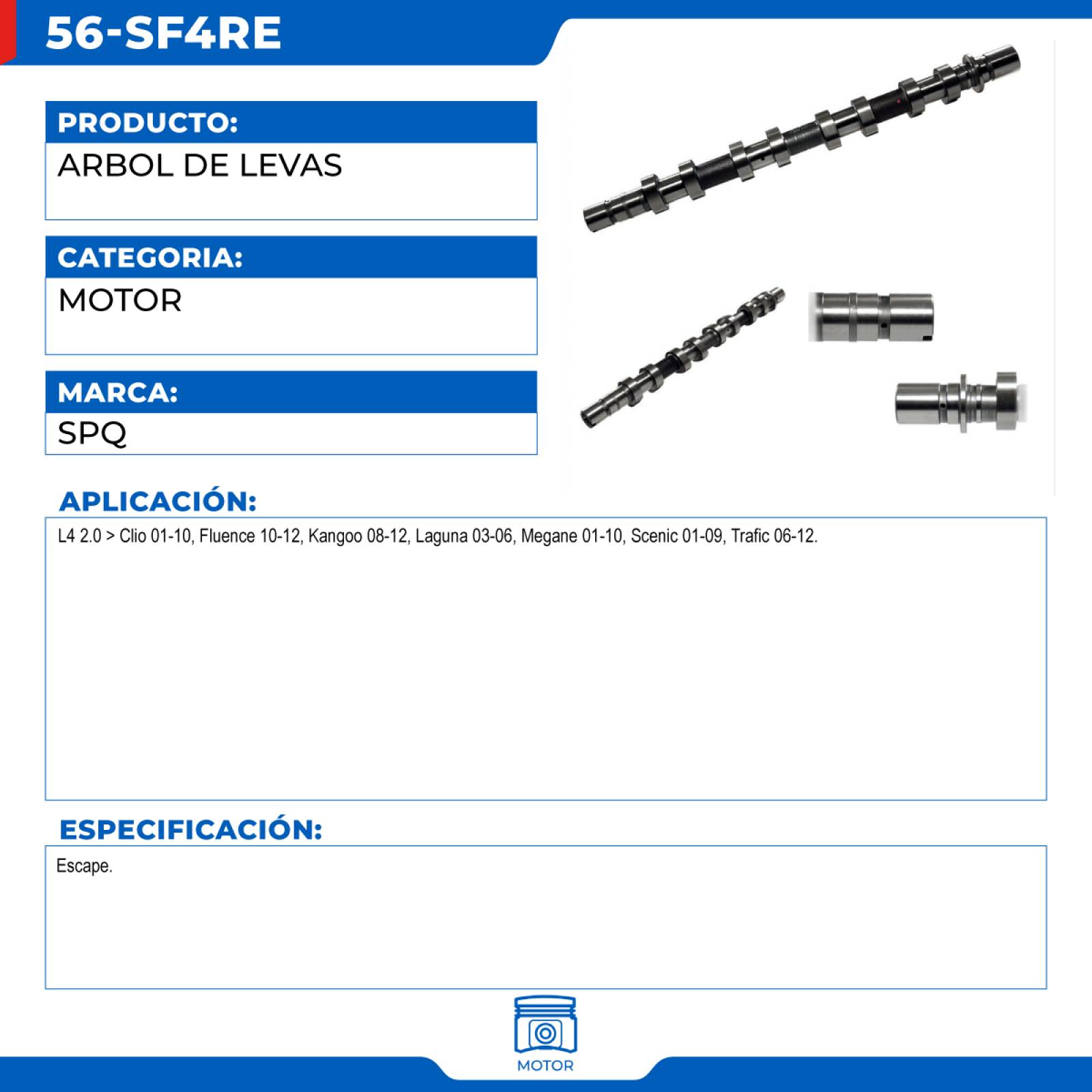 Arbol De Levas, SPQ; Para Renault Clio 2001-2010 L4; 2