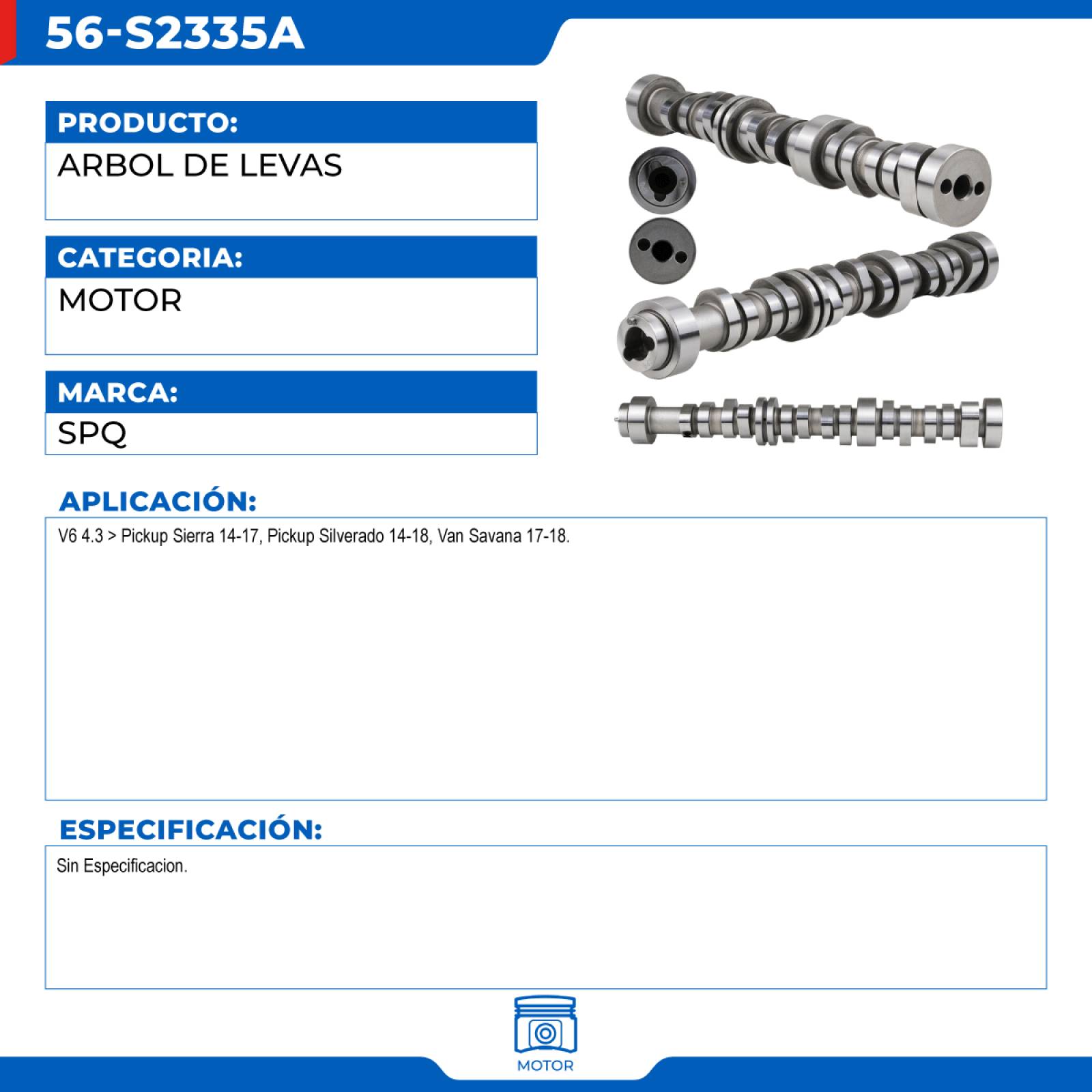 Arbol De Levas, SPQ; Para Chevrolet Silverado 1500 2014-2018 V6; 4.3