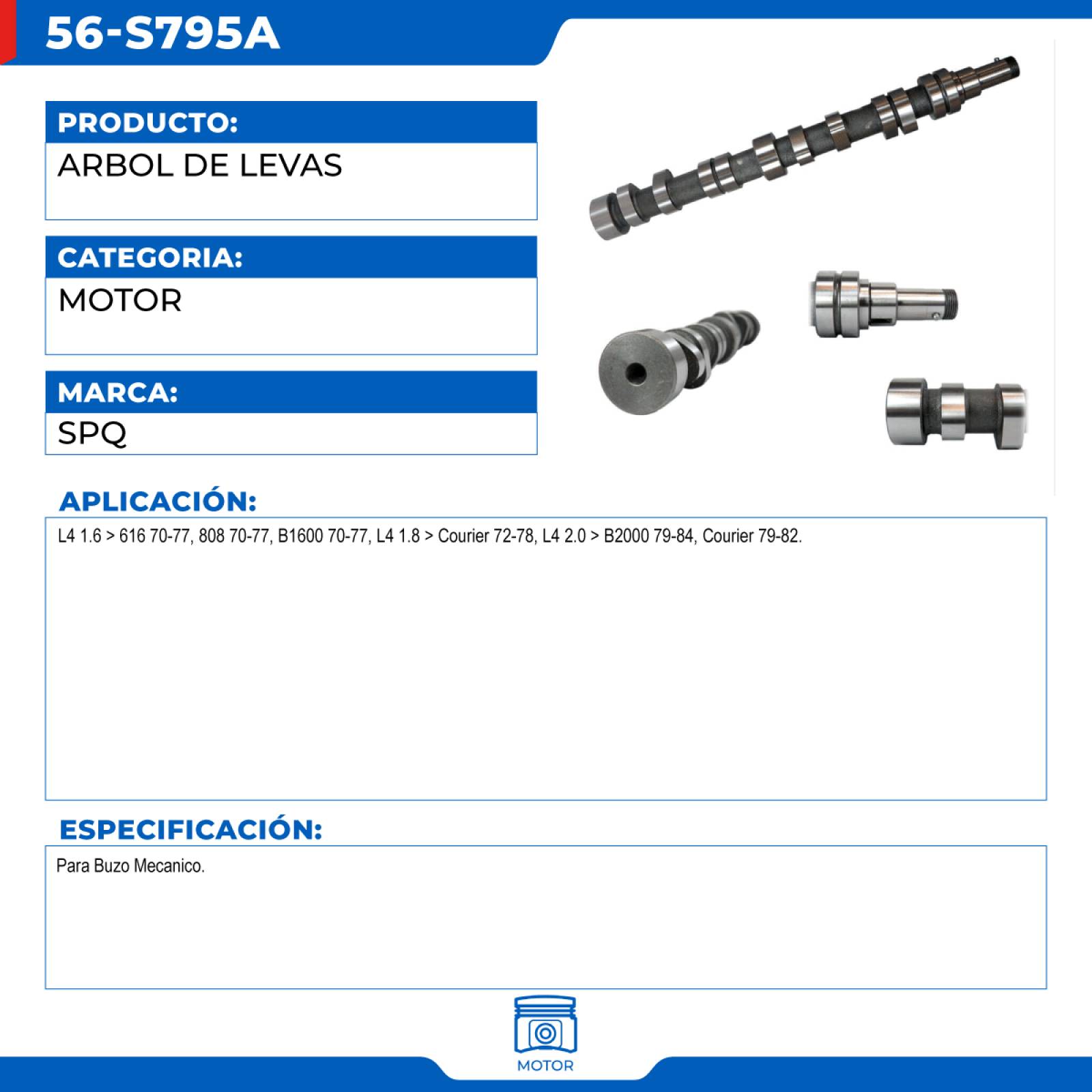 Arbol De Levas, SPQ; Para Ford Courier 1972-1978 L4; 1.8
