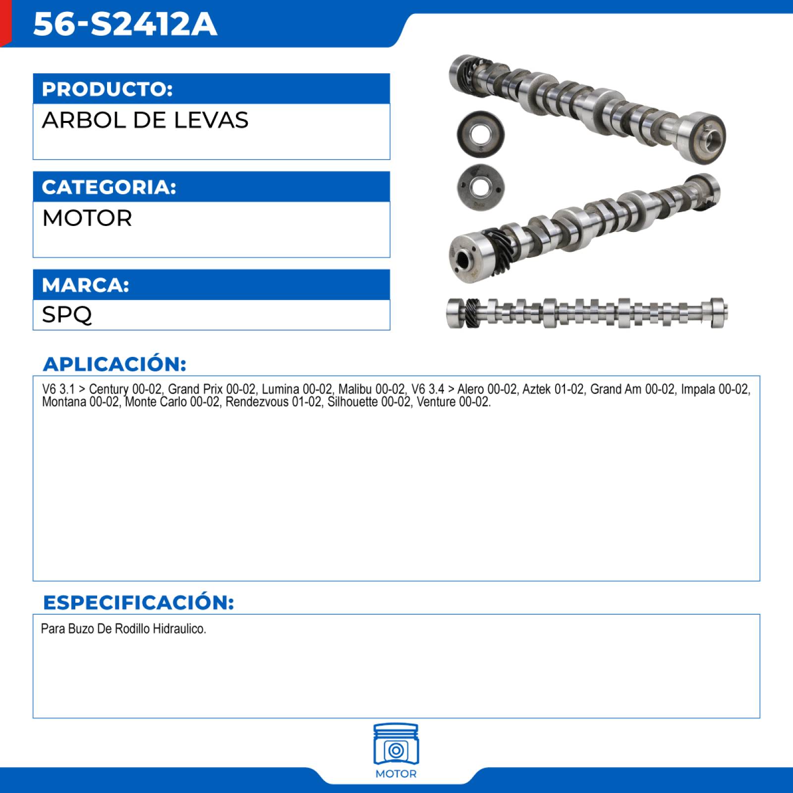 Arbol De Levas, SPQ; Para Buick Century 2000-2002 V6; 3.1