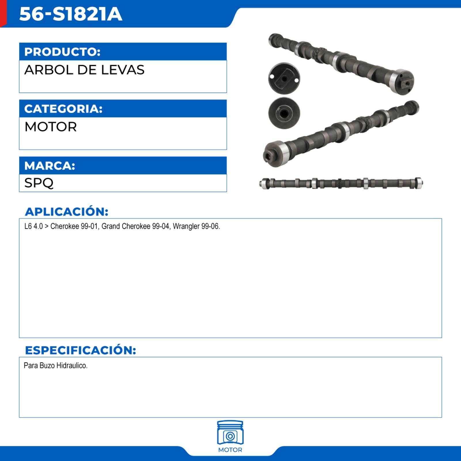 Arbol De Levas, SPQ; Para Jeep Cherokee 1999-2001 L6; 4