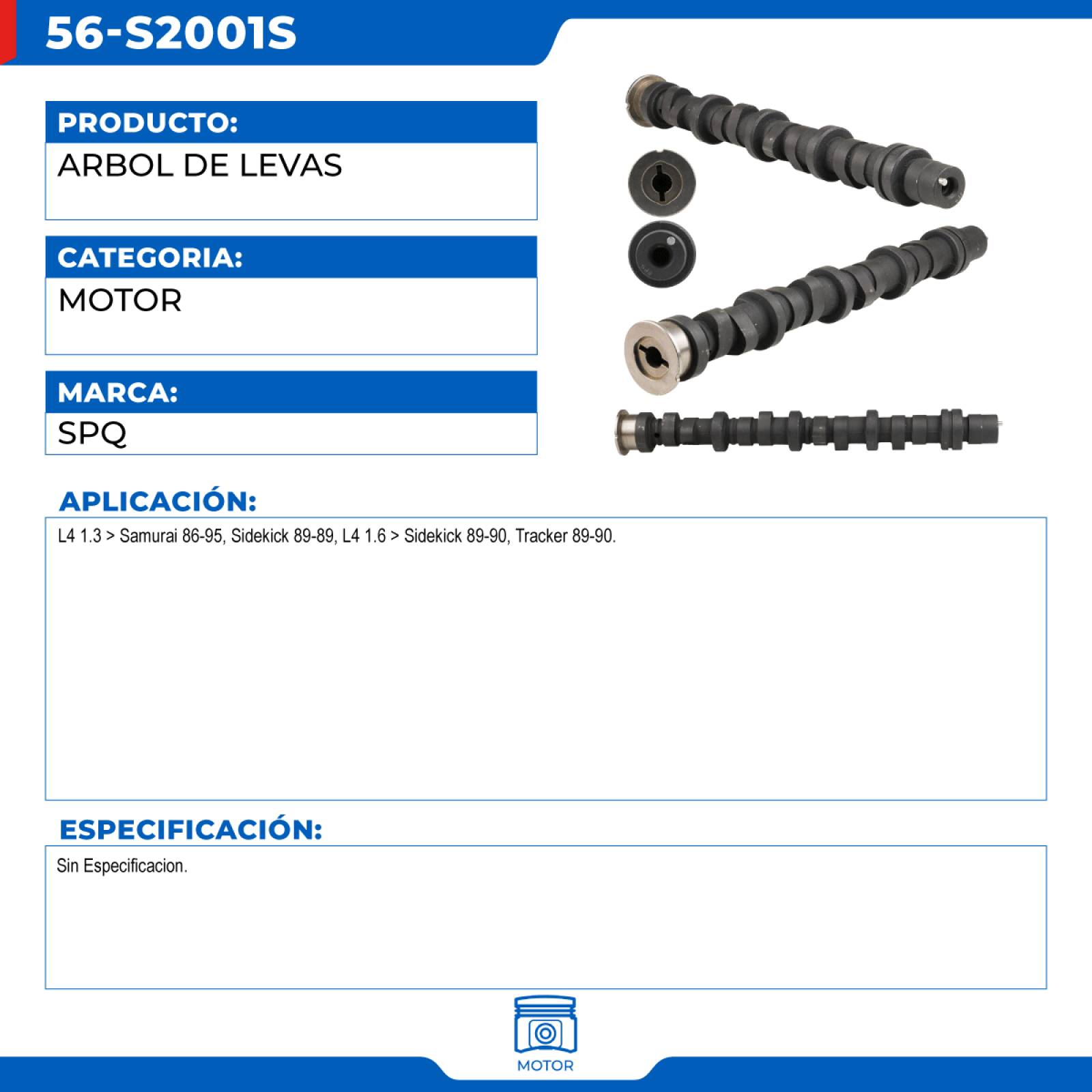 Arbol De Levas, SPQ; Para Chevrolet Tracker 1989-1990 L4; 1.6