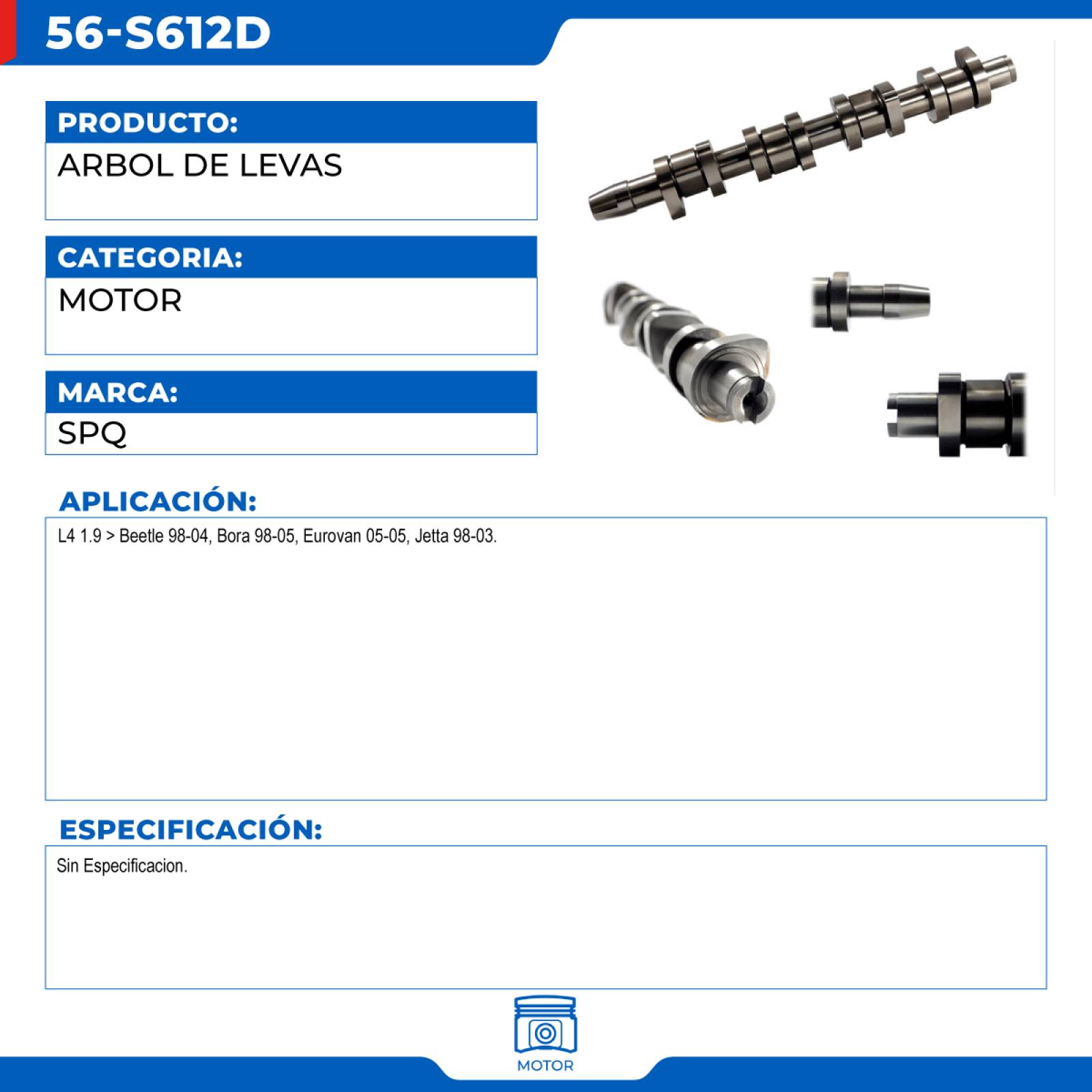 Arbol De Levas, SPQ; Para Volkswagen Beetle 1998-2004 L4; 1.9