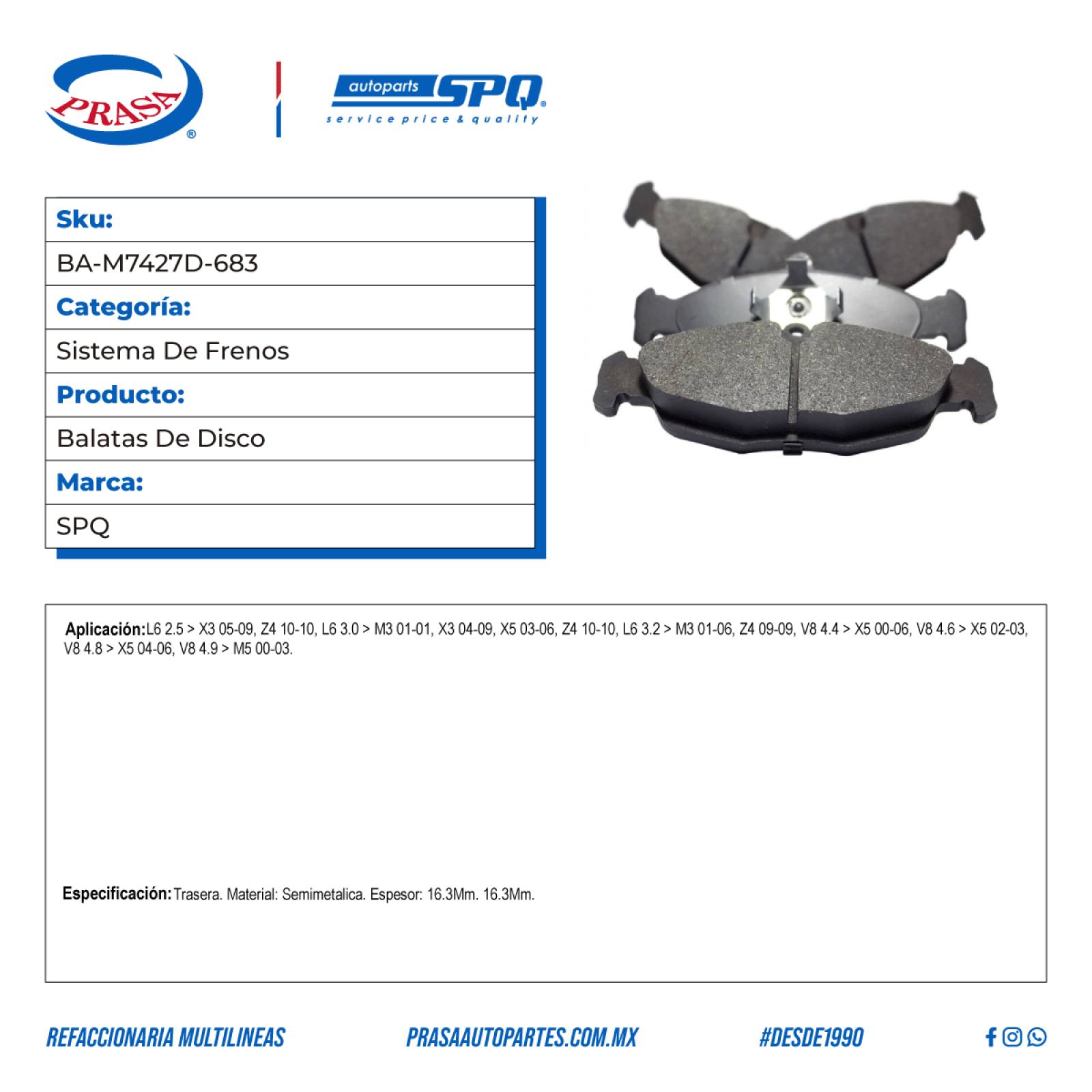 Balatas De Disco, SPQ; Para Bmw M3 2001-2001 L6; 3