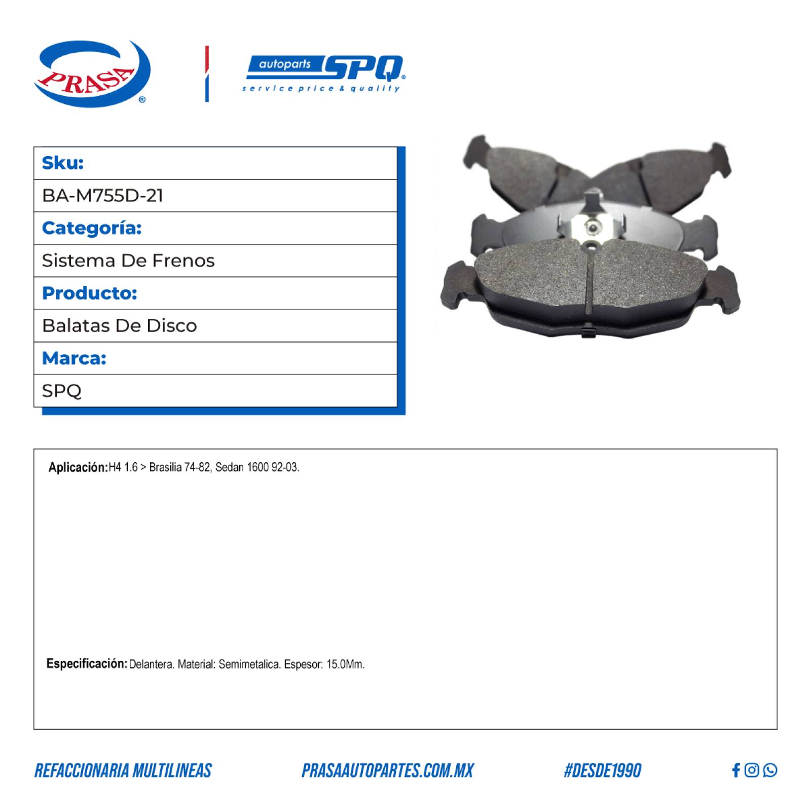 Balatas De Disco, SPQ; Para Volkswagen Brasilia 1974-1982 H4; 1.6