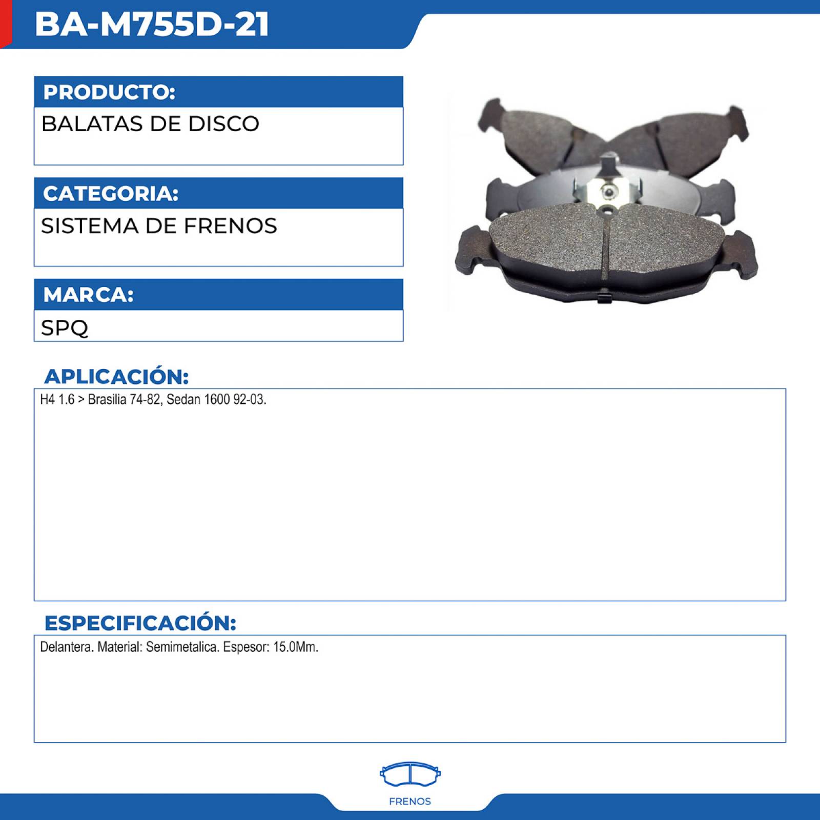 Balatas De Disco, SPQ; Para Volkswagen Brasilia 1974-1982 H4; 1.6