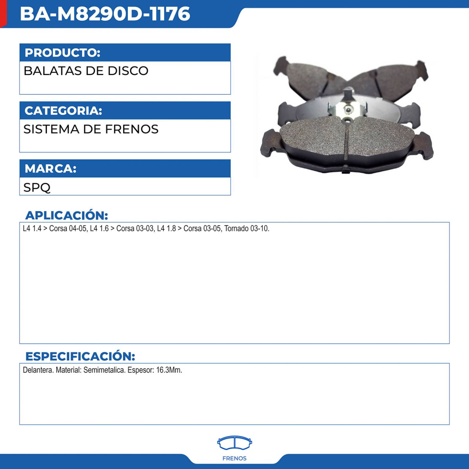 Balatas De Disco, SPQ; Para Chevrolet Corsa 2004-2005 L4; 1.4