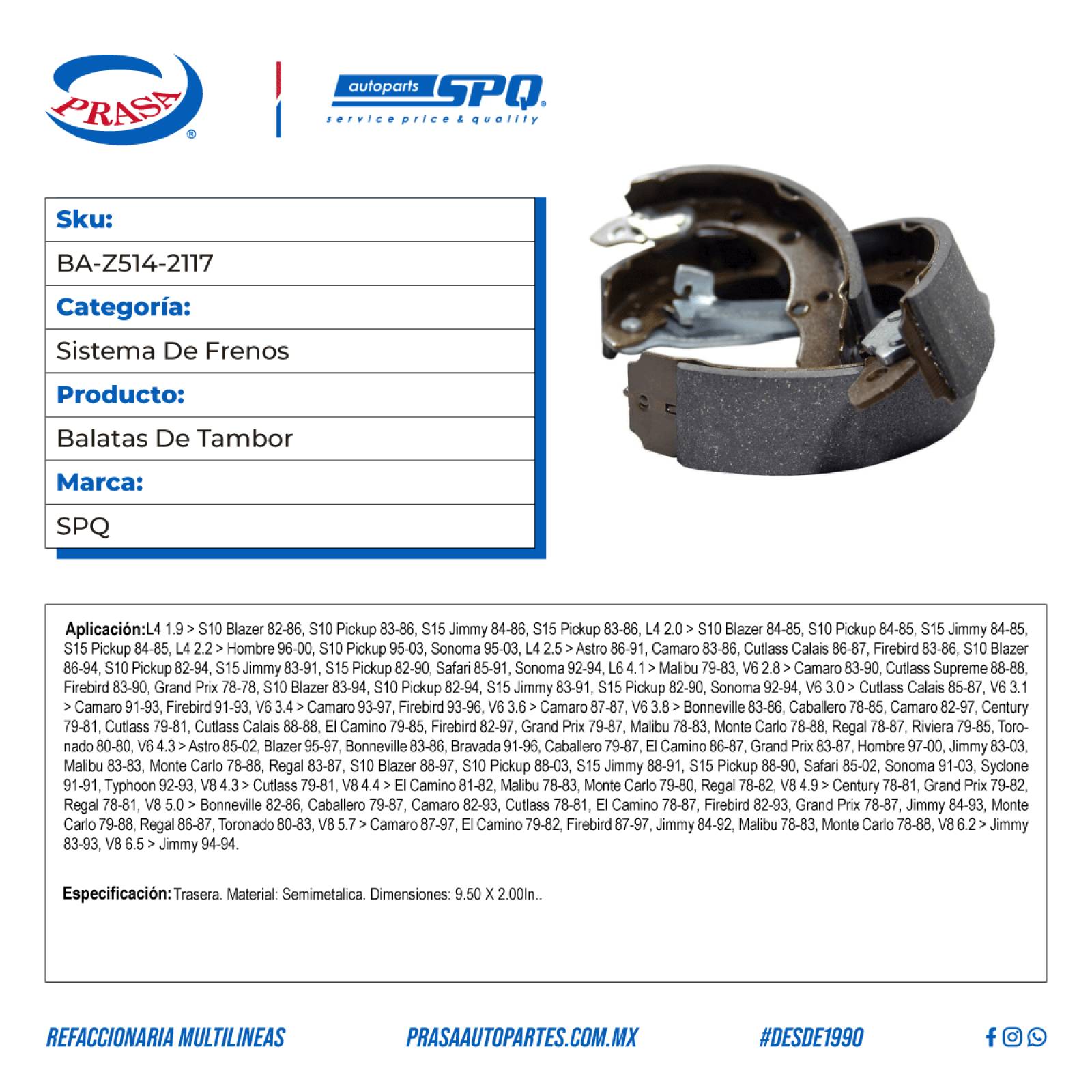 Balatas De Tambor, SPQ; Para Buick Century 1979-1981 V6; 3.8