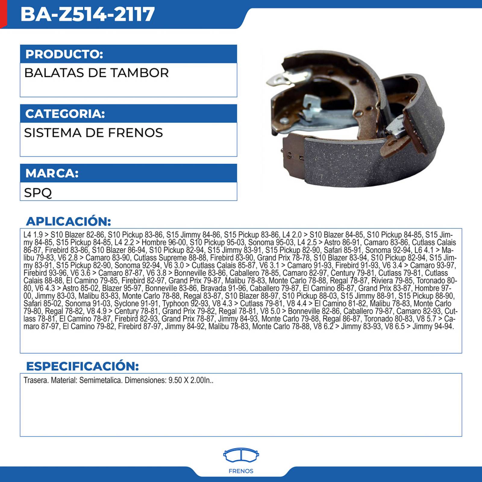 Balatas De Tambor, SPQ; Para Buick Century 1979-1981 V6; 3.8