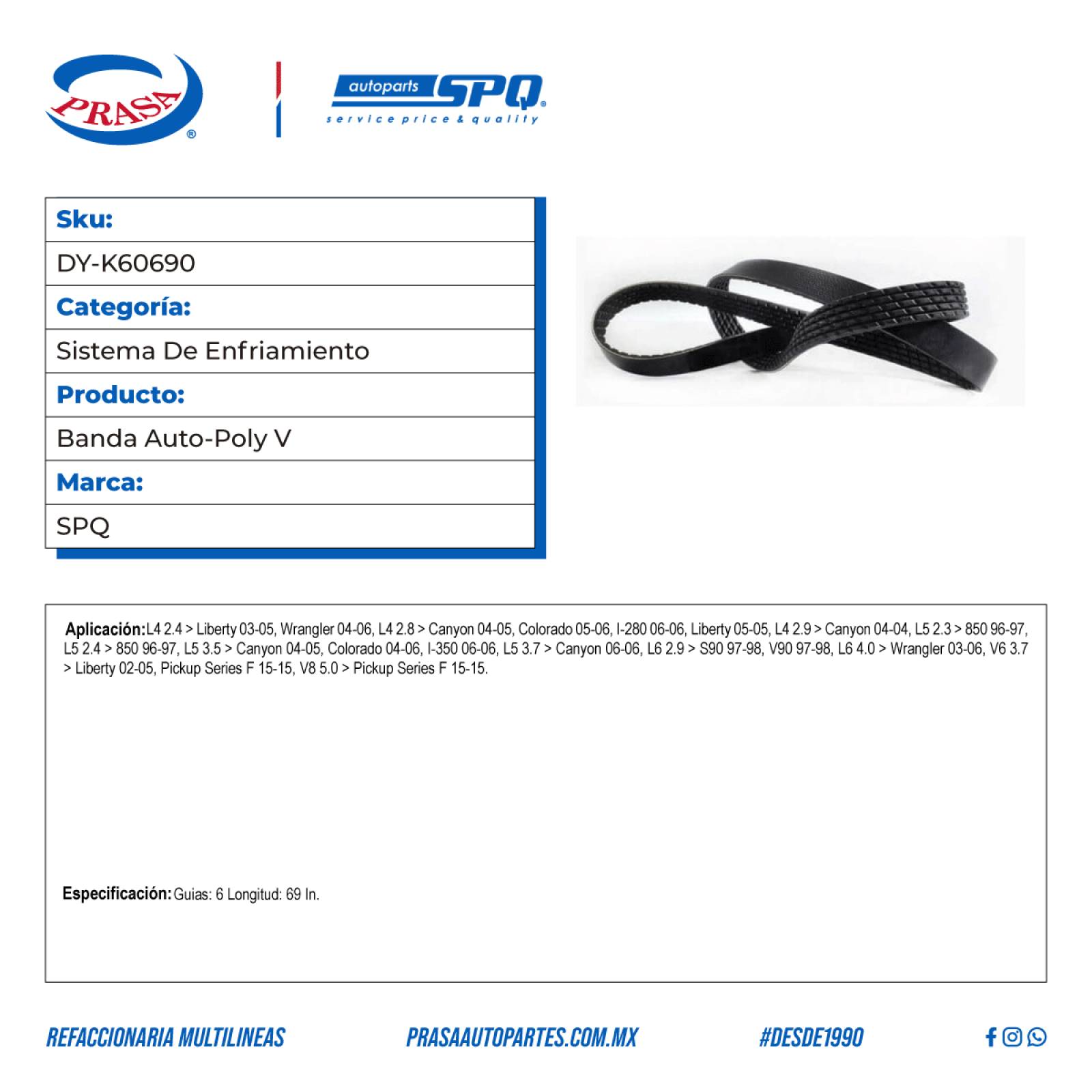 Banda Auto-Poly V, SPQ; Para Chevrolet Colorado 2005-2006 L4; 2.8