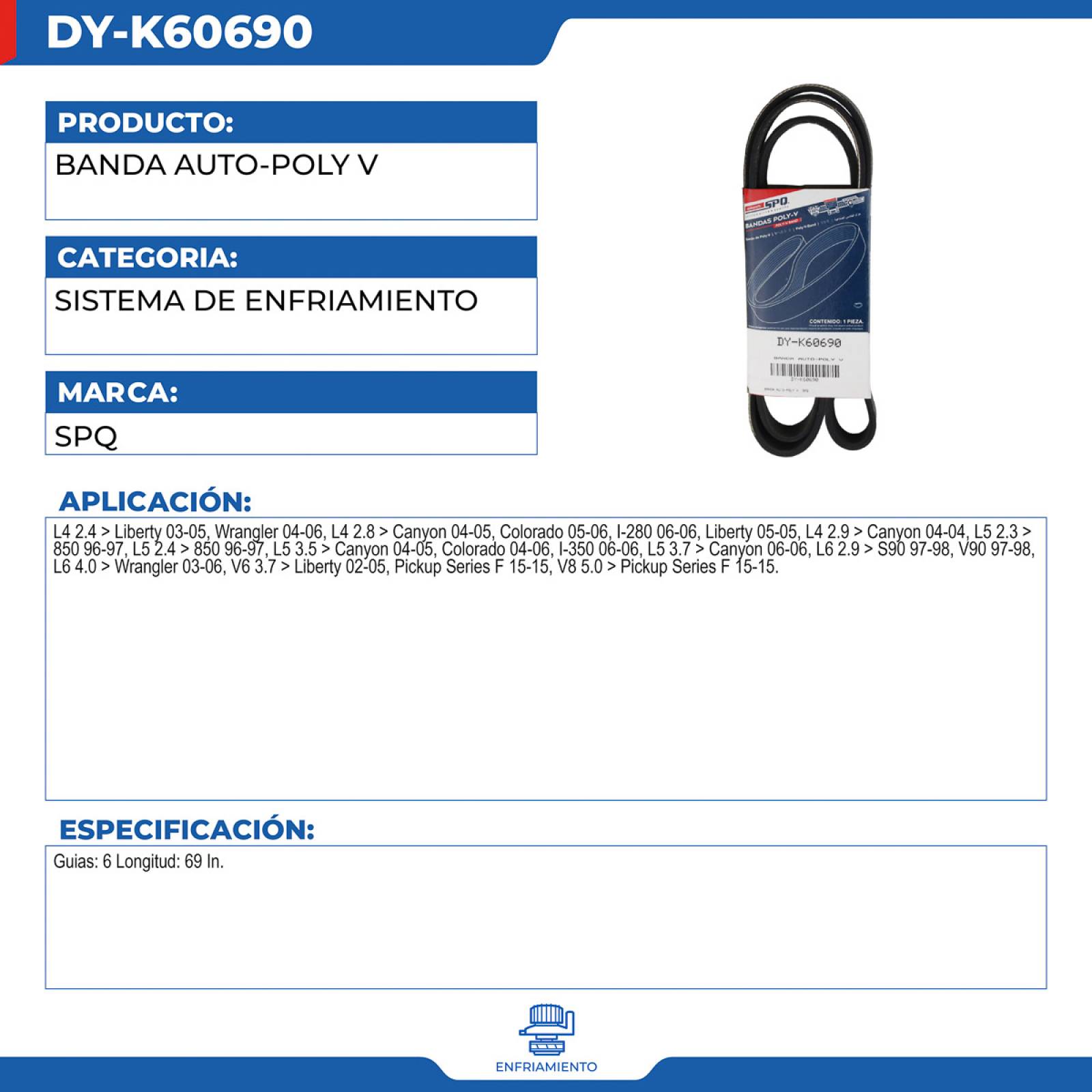 Banda Auto-Poly V, SPQ; Para Chevrolet Colorado 2005-2006 L4; 2.8