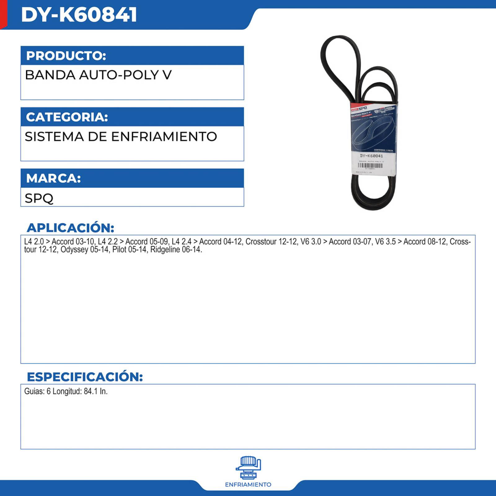 Banda Auto-Poly V, SPQ; Para Honda Accord 2003-2010 L4; 2