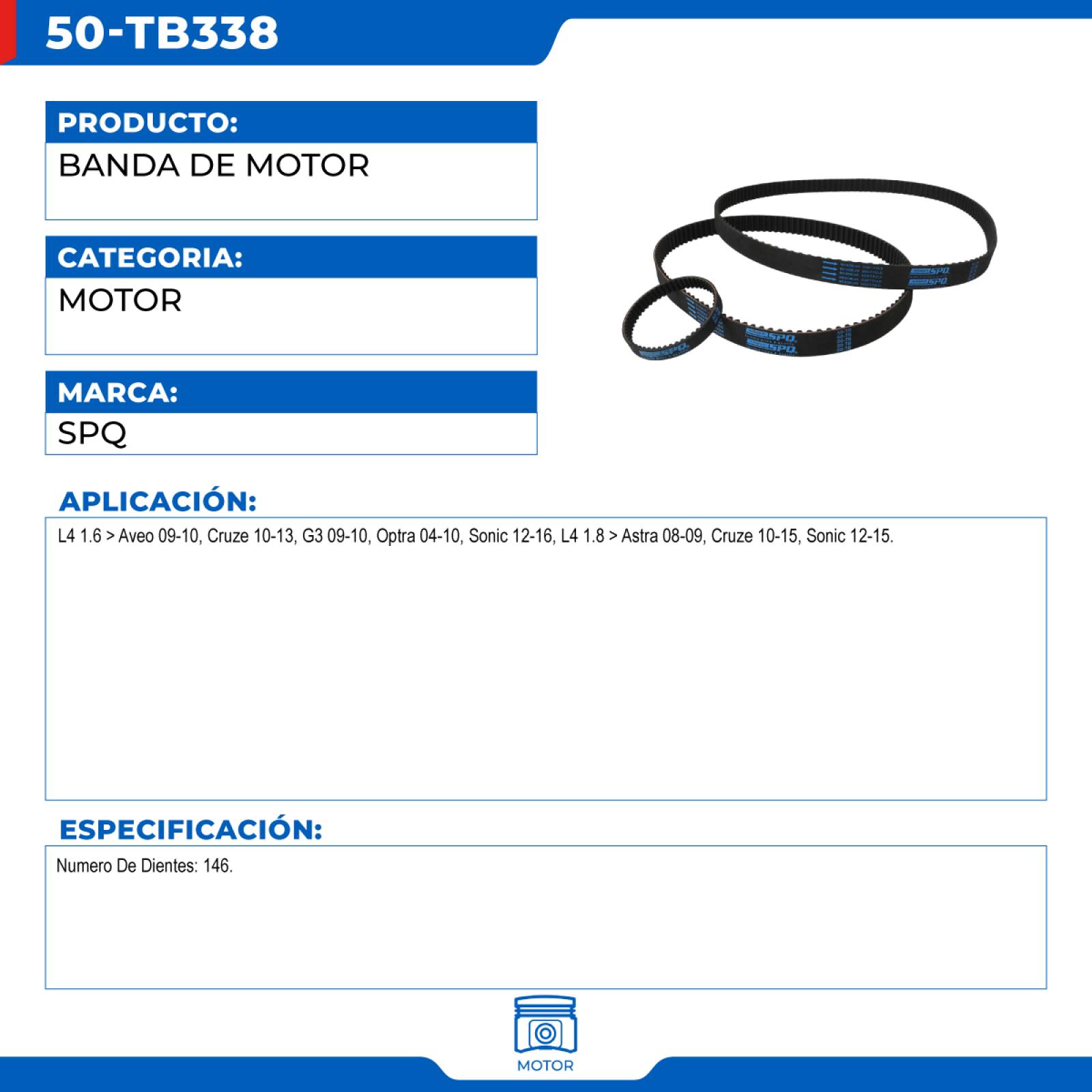 Banda De Motor, SPQ; Para Chevrolet Aveo 2009-2010 L4; 1.6