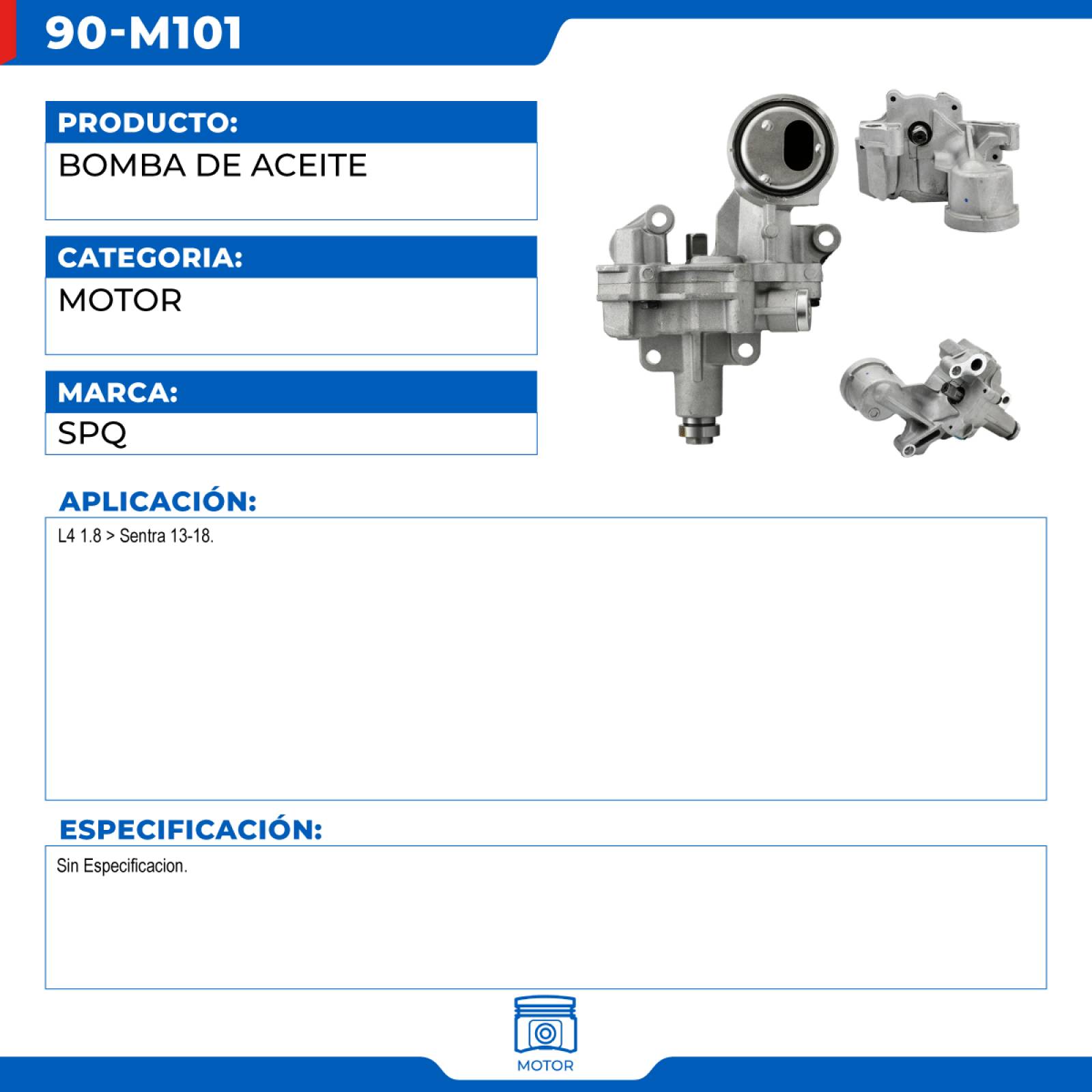 Bomba De Aceite, SPQ; Para Nissan Sentra 2013-2018 L4; 1.8