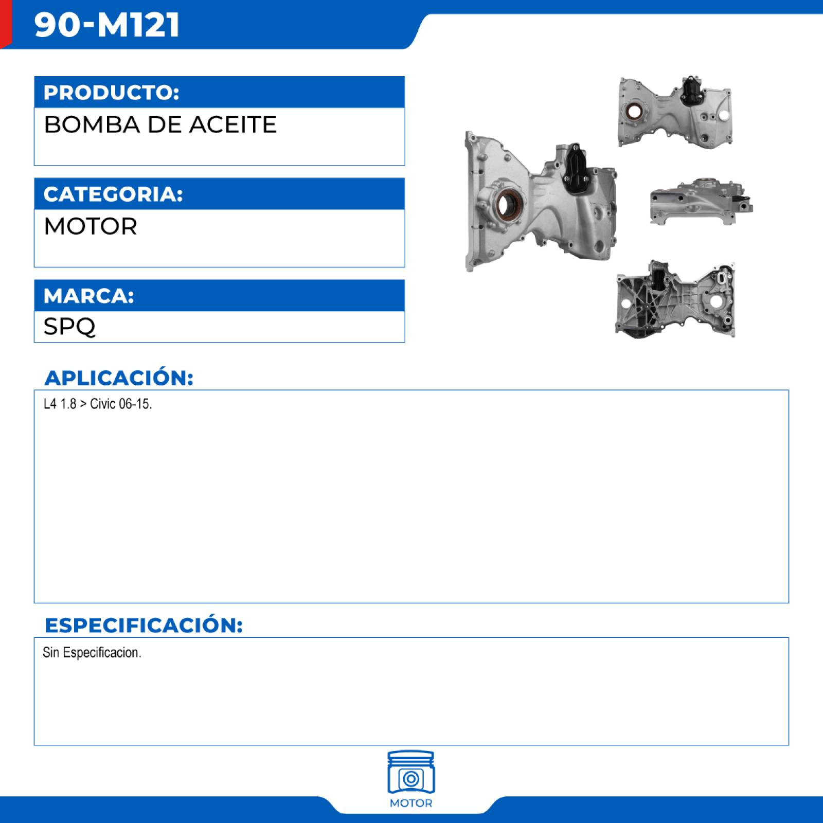 Bomba De Aceite, SPQ; Para Honda Civic 2006-2015 L4; 1.8