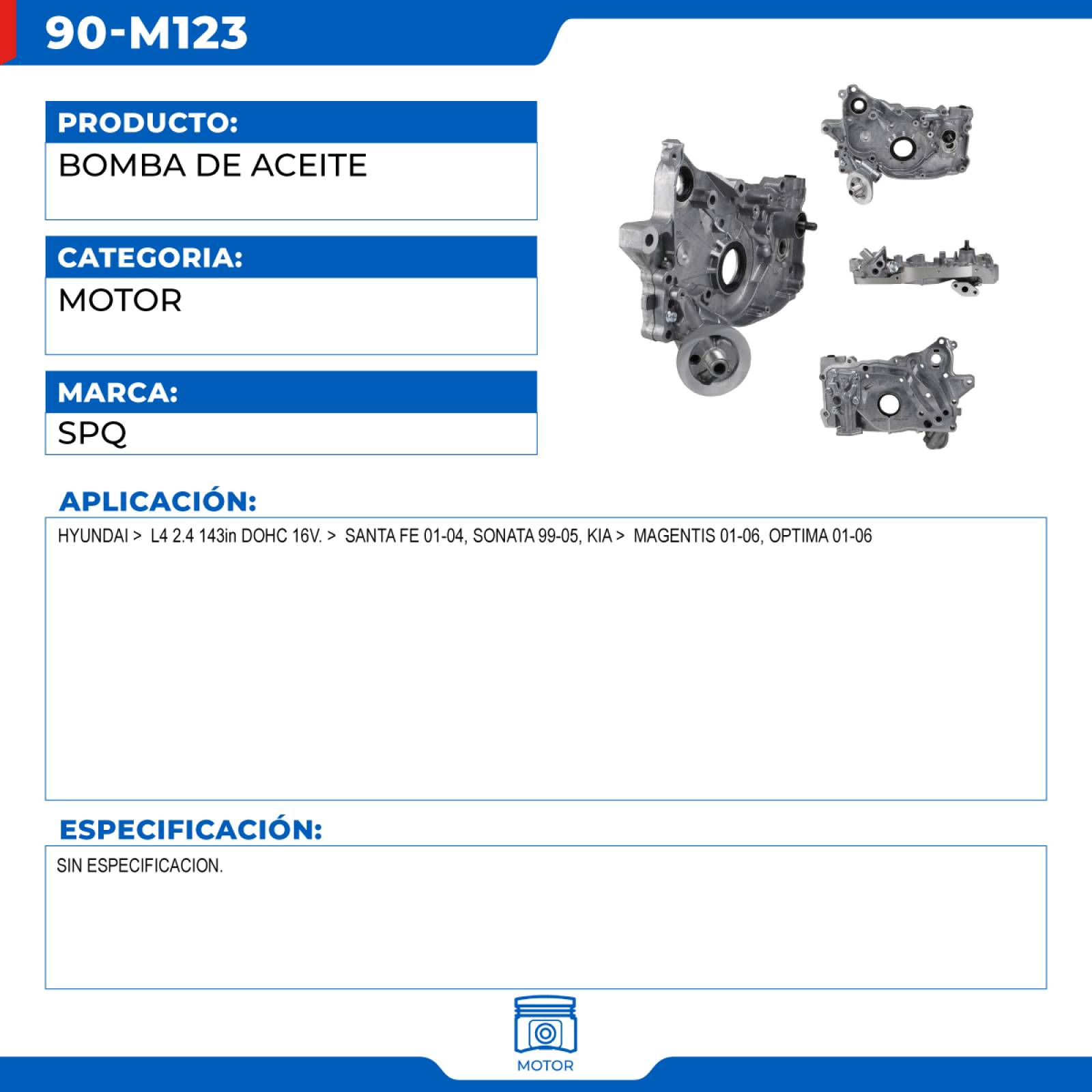 Bomba De Aceite, SPQ; Para Hyundai Santa Fe 2001-2004 L4; 2.4