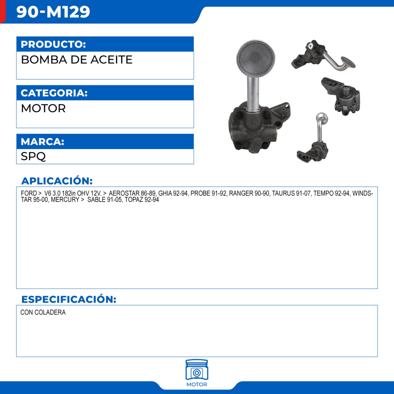 Bomba De Aceite, SPQ; Para Ford Aerostar 1986-1989 V6; 3