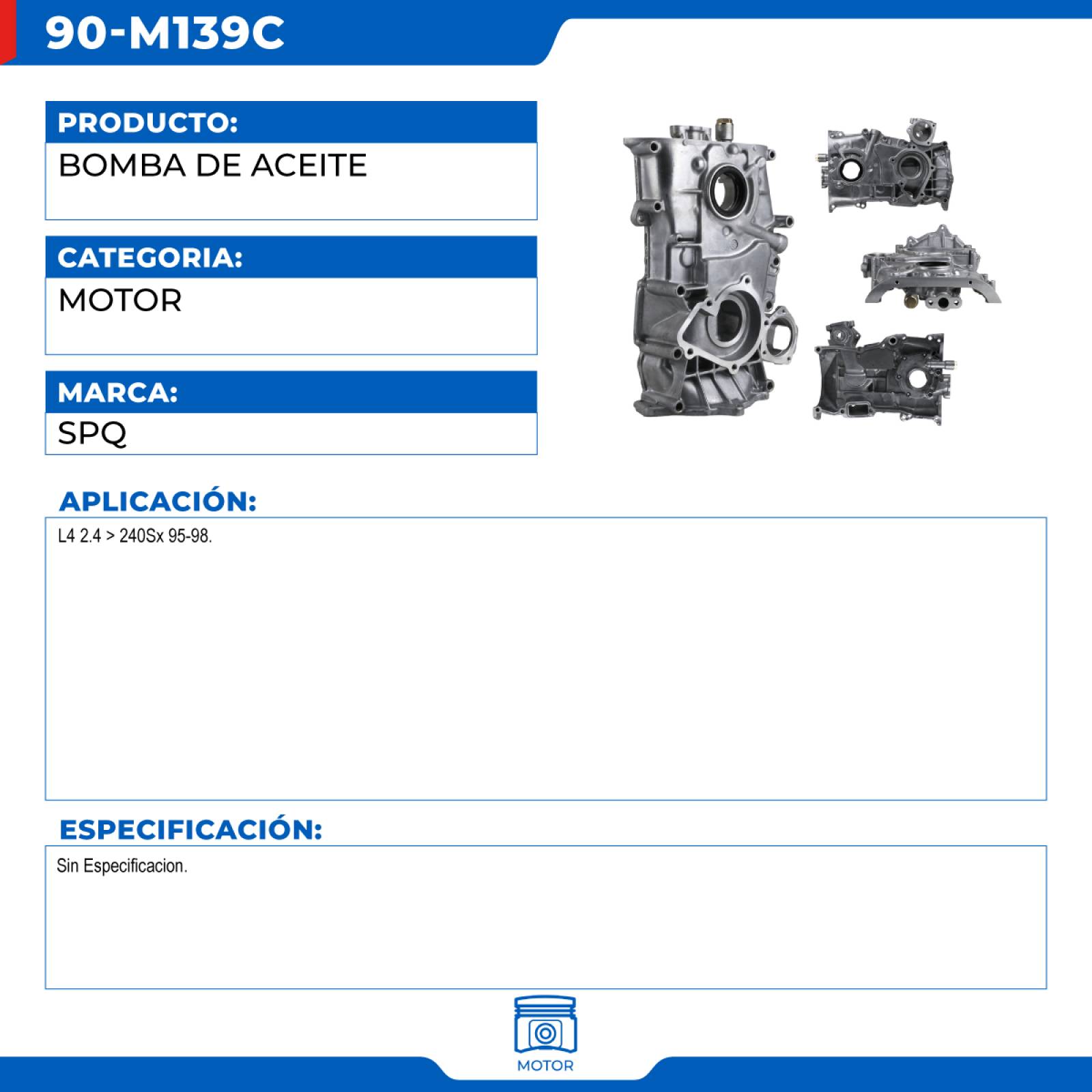 Bomba De Aceite, SPQ; Para Nissan 240Sx 1995-1998 L4; 2.4