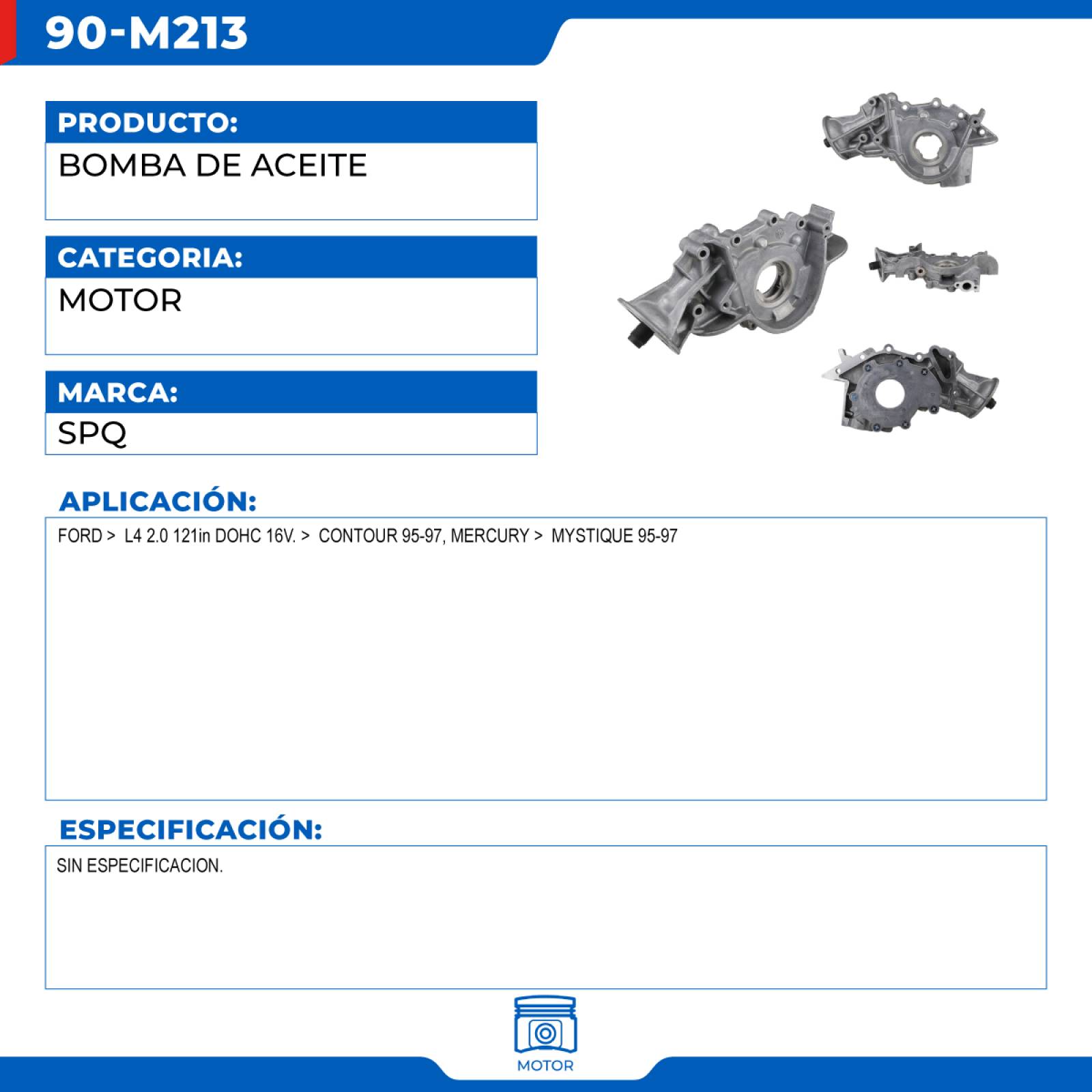 Bomba De Aceite, SPQ; Para Ford Contour 1995-1997 L4; 2