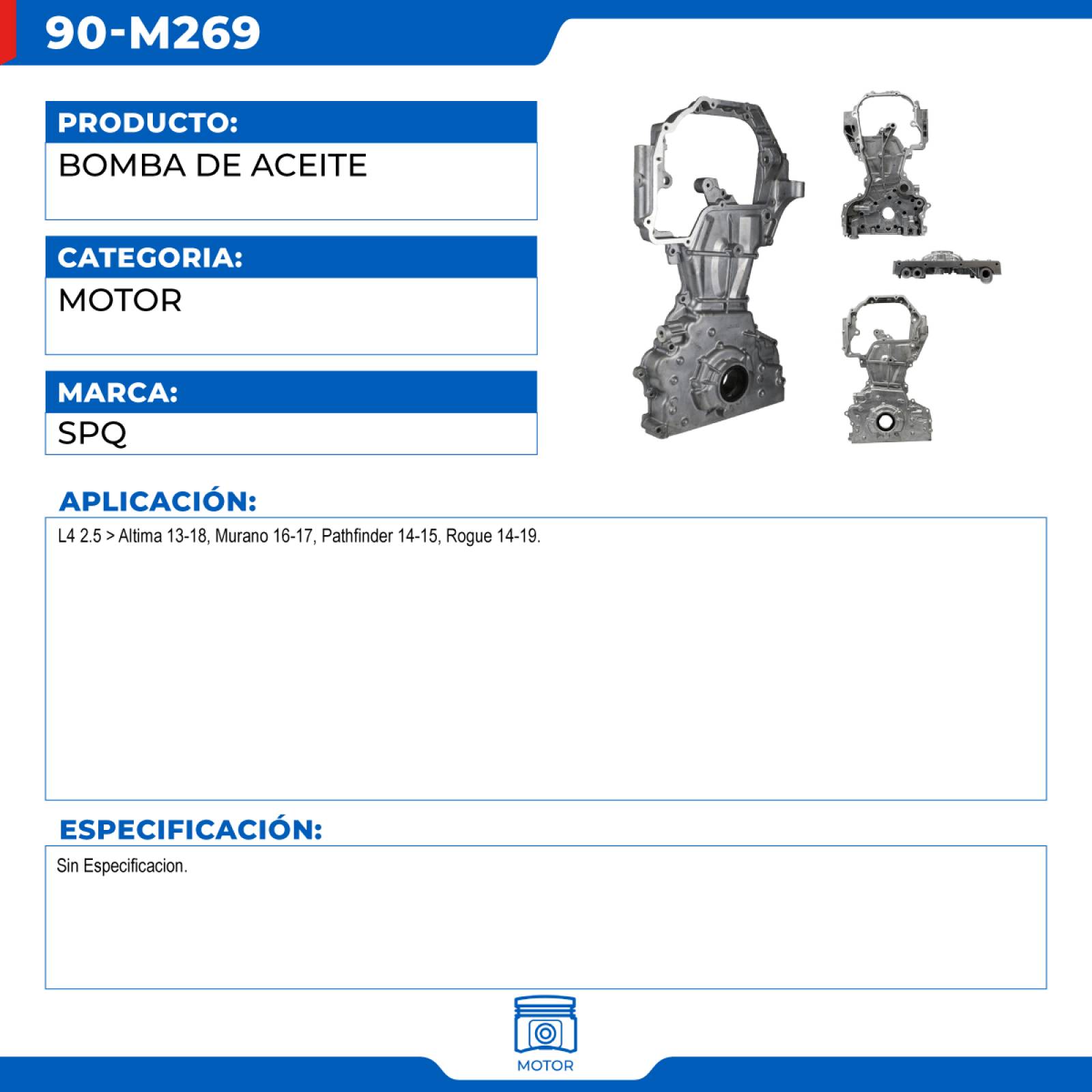 Bomba De Aceite, SPQ; Para Nissan Altima 2013-2018 L4; 2.5