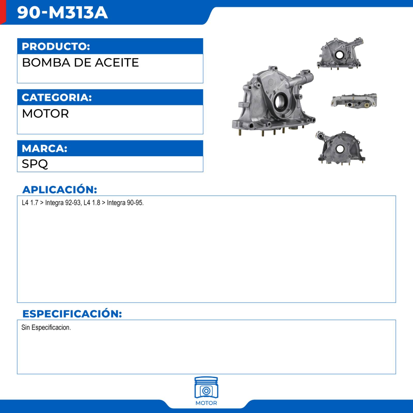 Bomba De Aceite, SPQ; Para Acura Integra 1992-1993 L4; 1.7