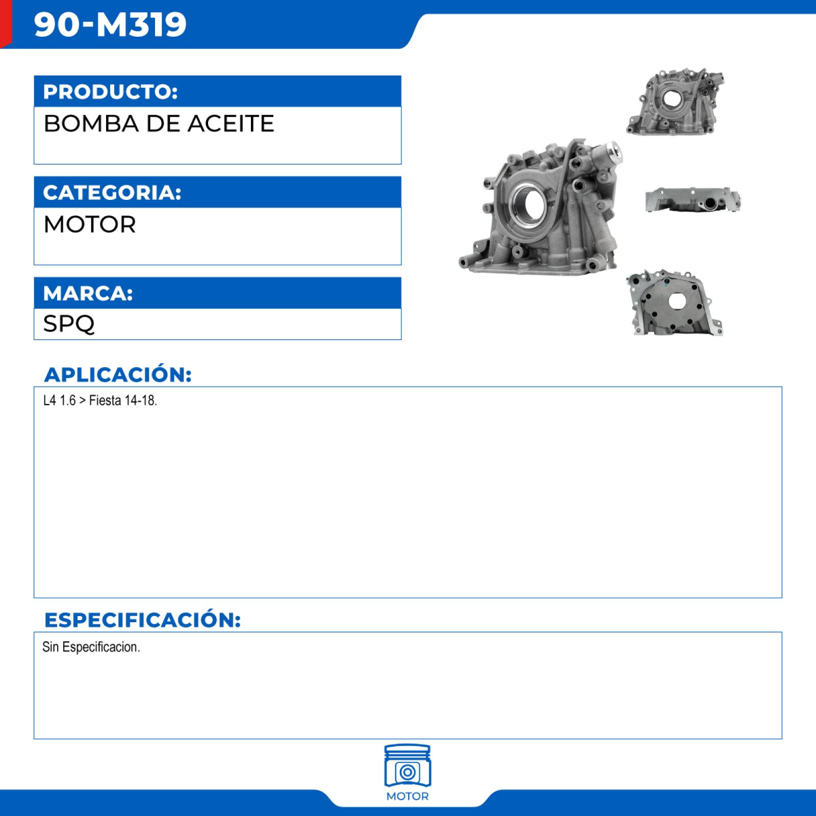 Bomba De Aceite, SPQ; Para Ford Fiesta 2014-2018 L4; 1.6