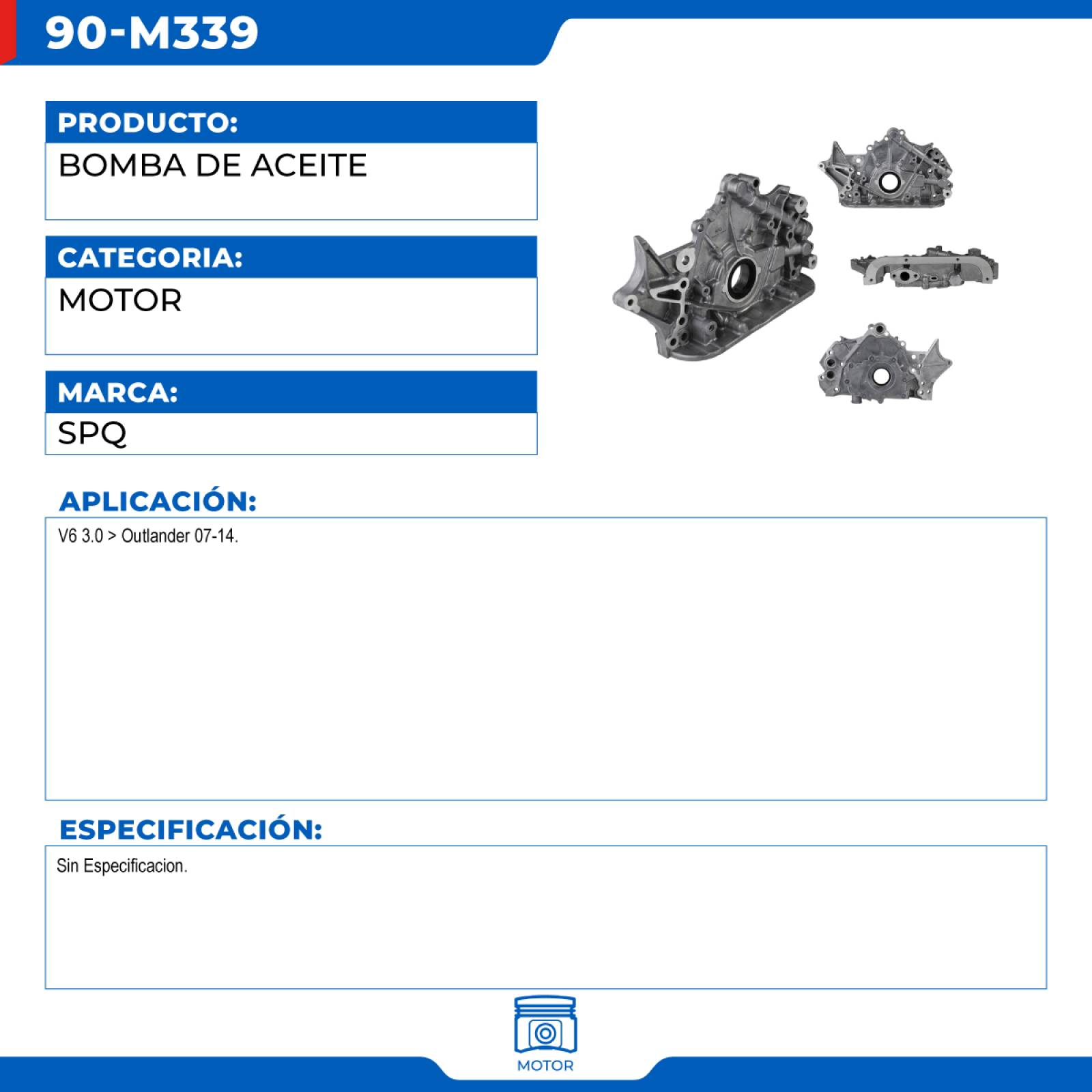 Bomba De Aceite, SPQ; Para Mitsubishi Outlander 2007-2014 V6; 3
