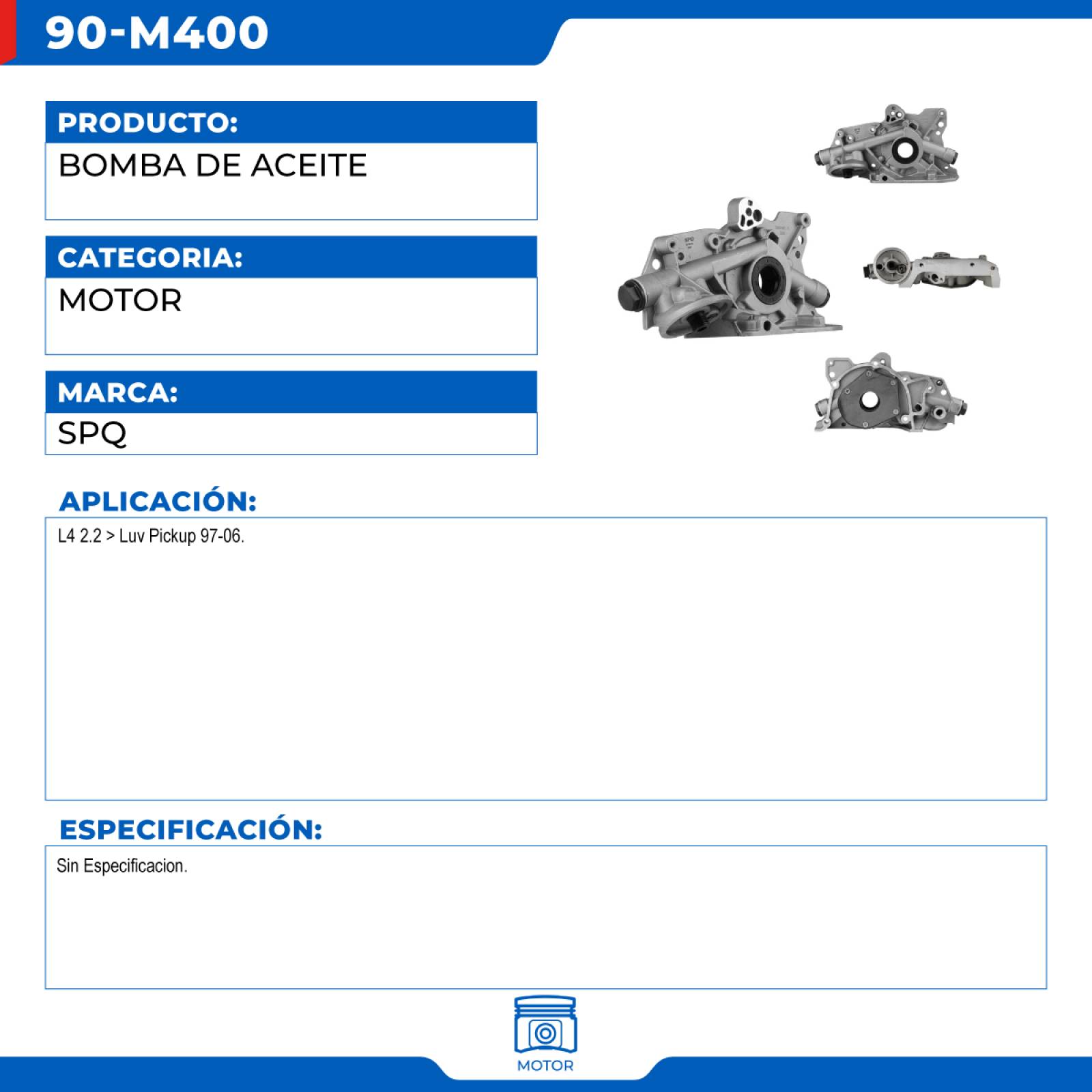 Bomba De Aceite, SPQ; Para Chevrolet Luv Pickup 1997-2006 L4; 2.2